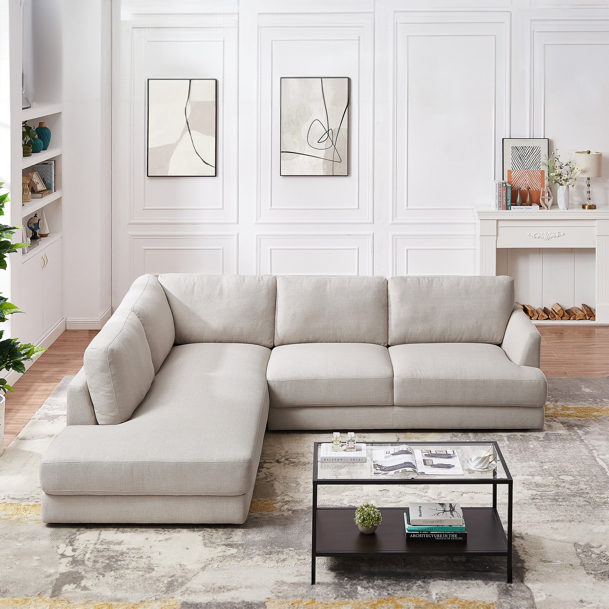 Glendale Cream Linen L-Shaped Left Sectional Sofa - MidinMod