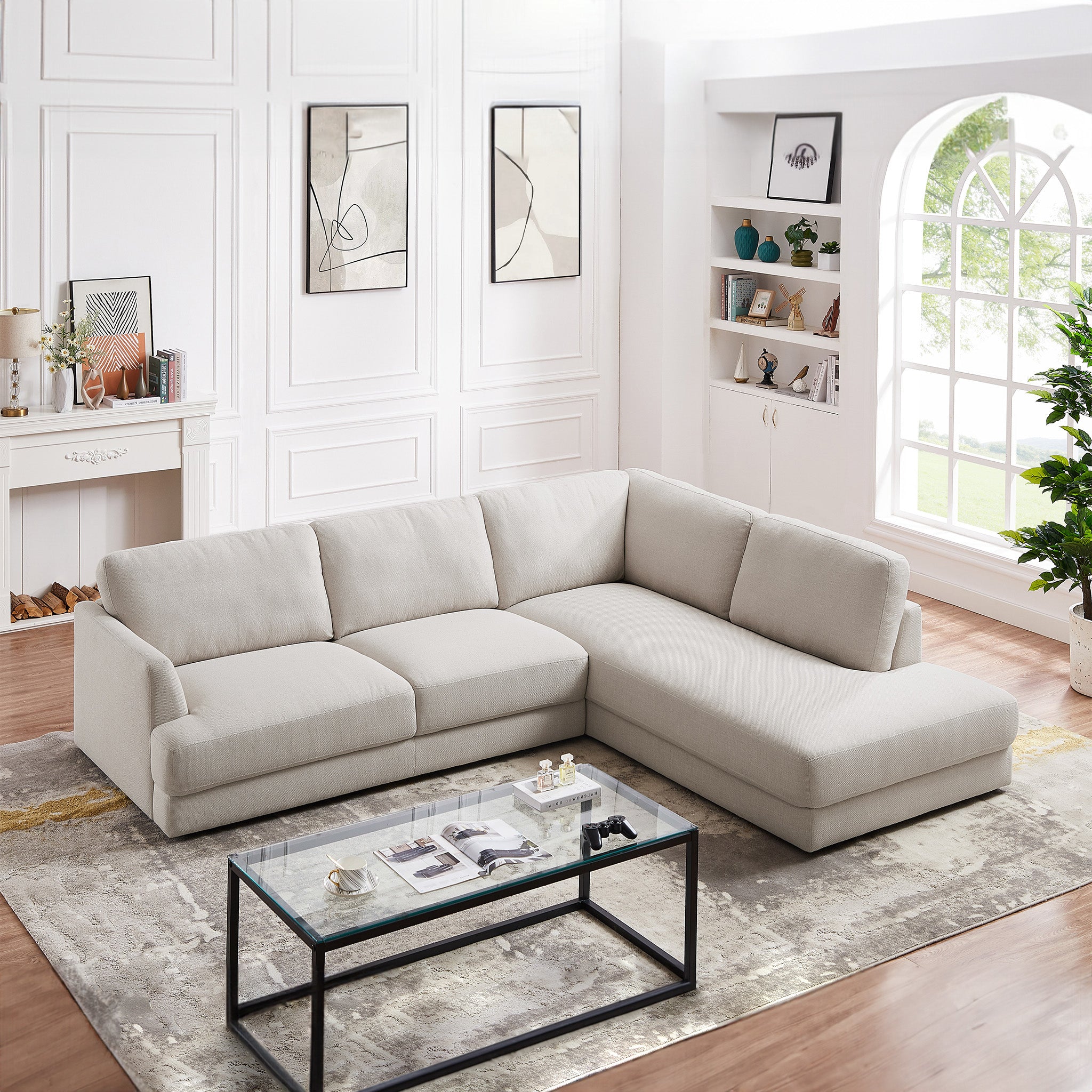 Glendale Cream Linen L-Shaped Right Sectional Sofa - MidinMod