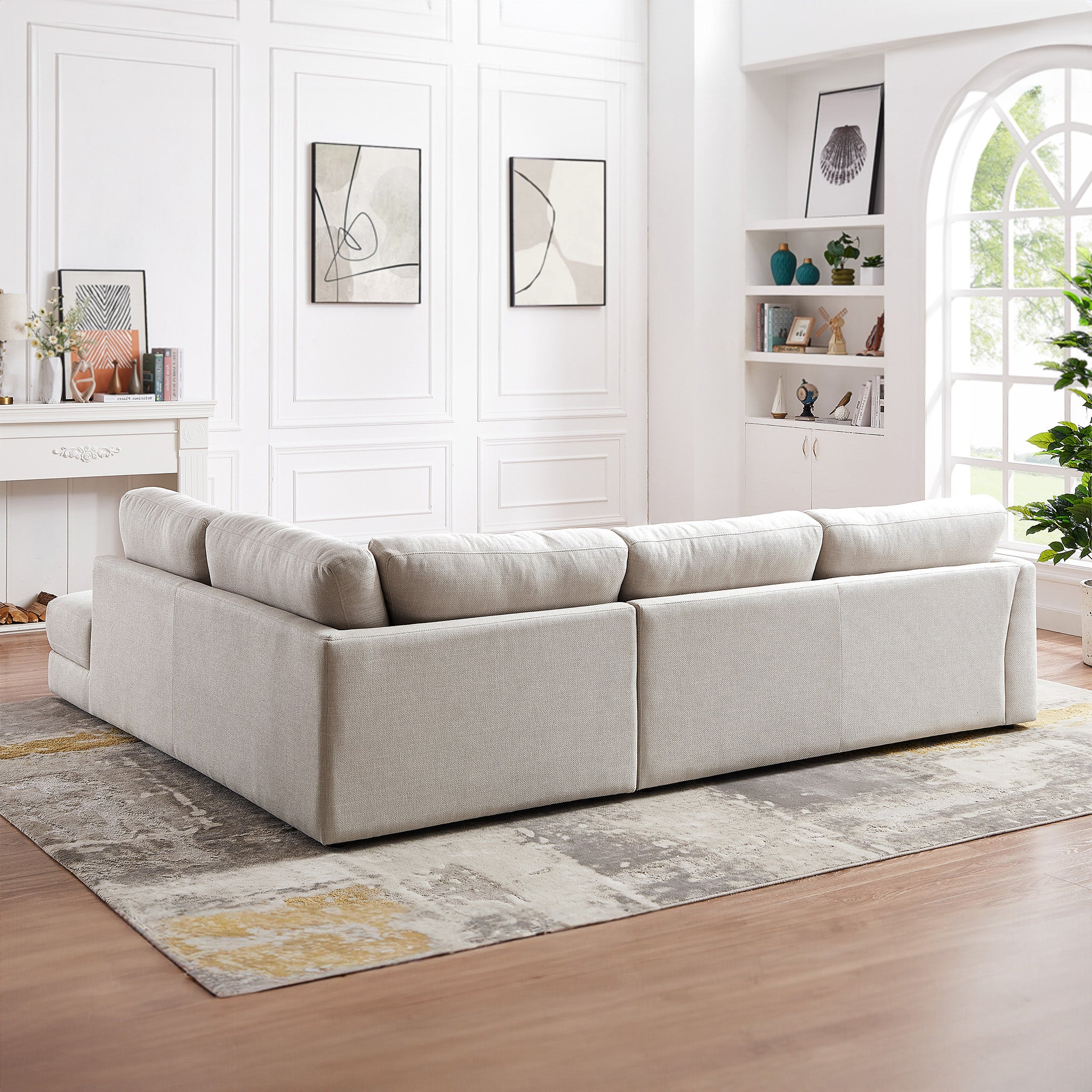 Glendale Cream Linen L-Shaped Right Sectional Sofa - MidinMod