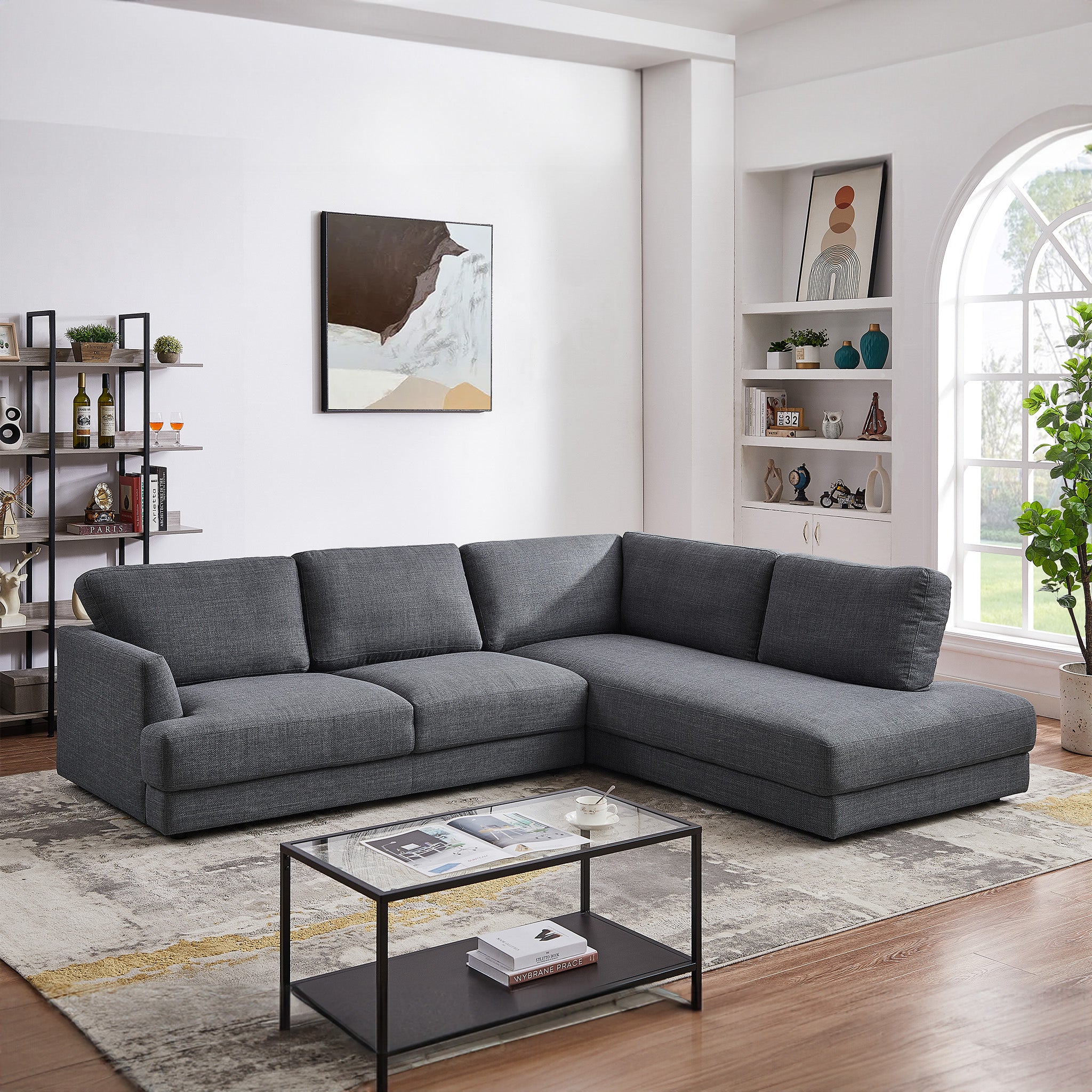 Glendale Grey Linen L-Shaped Right Sectional Sofa - MidinMod