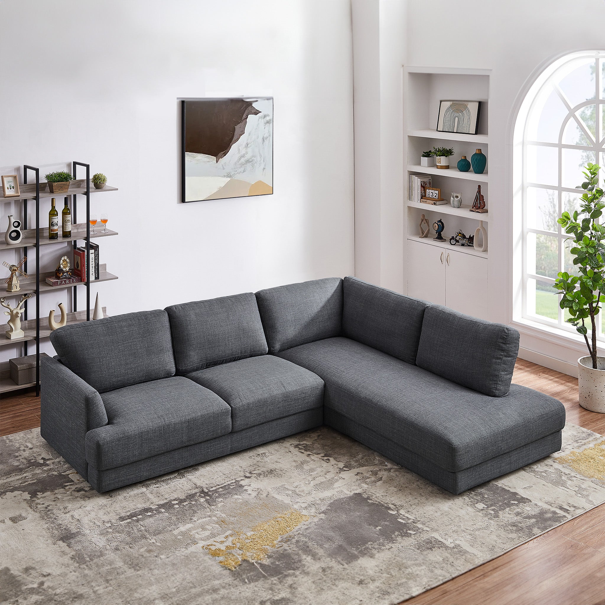 Glendale Grey Linen L-Shaped Right Sectional Sofa - MidinMod