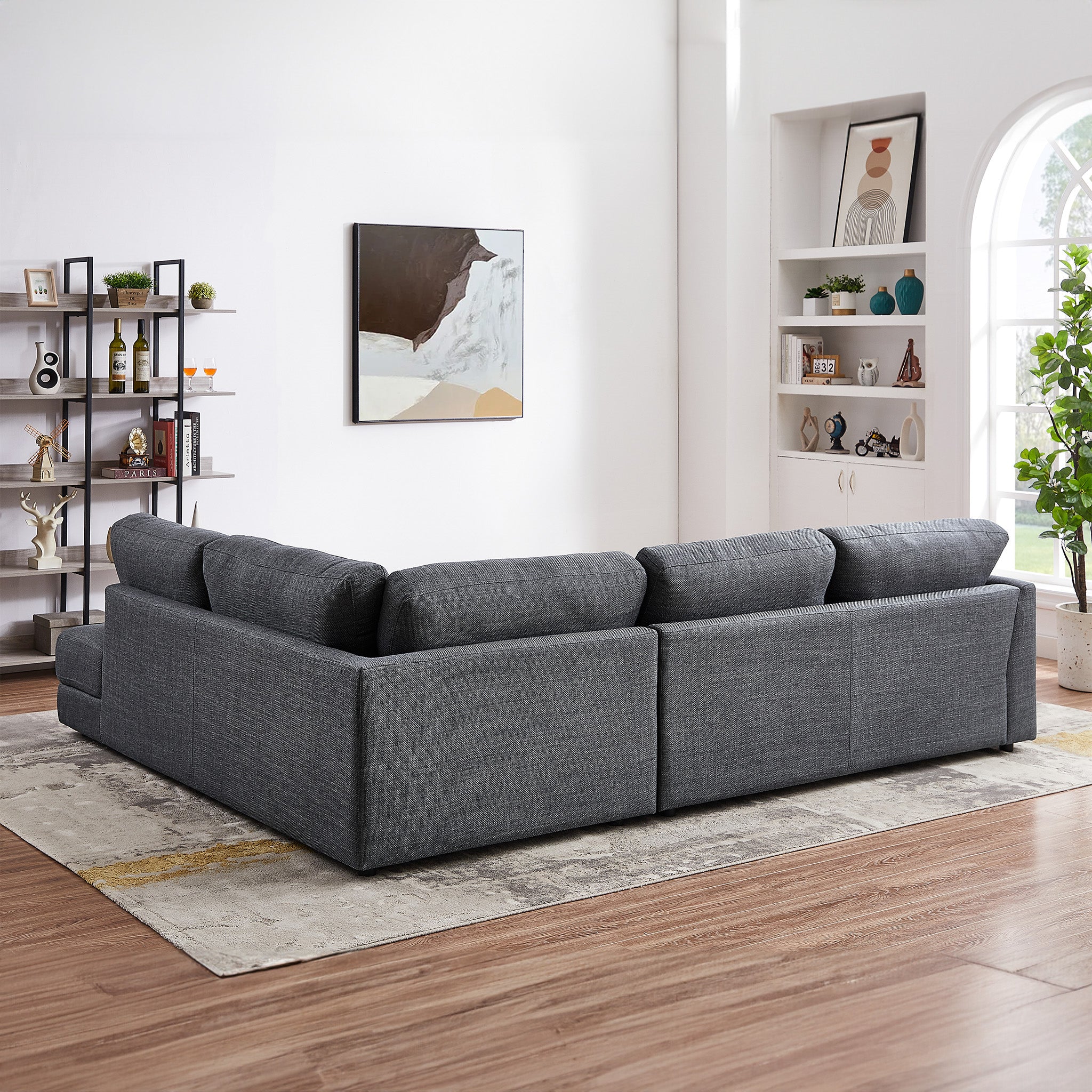 Glendale Grey Linen L-Shaped Right Sectional Sofa - MidinMod