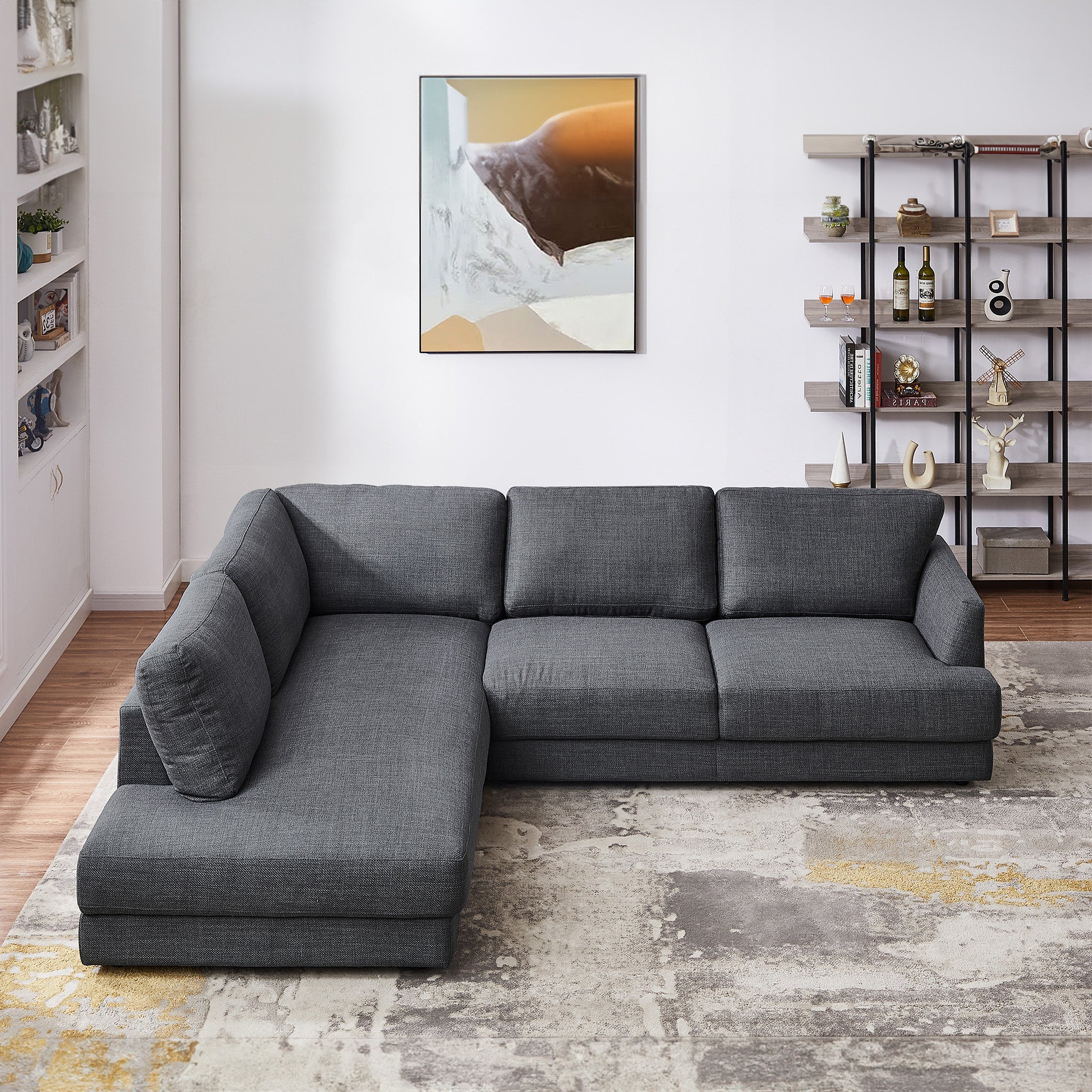 Glendale Grey Linen L-Shaped Left Sectional Sofa - MidinMod