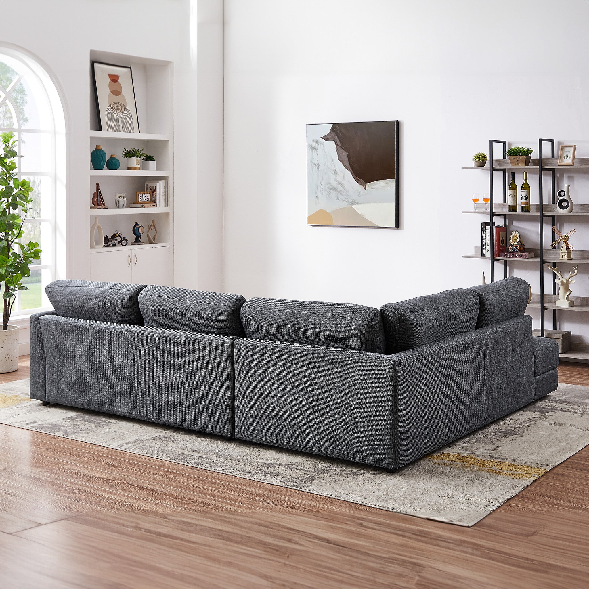 Glendale Grey Linen L-Shaped Left Sectional Sofa - MidinMod