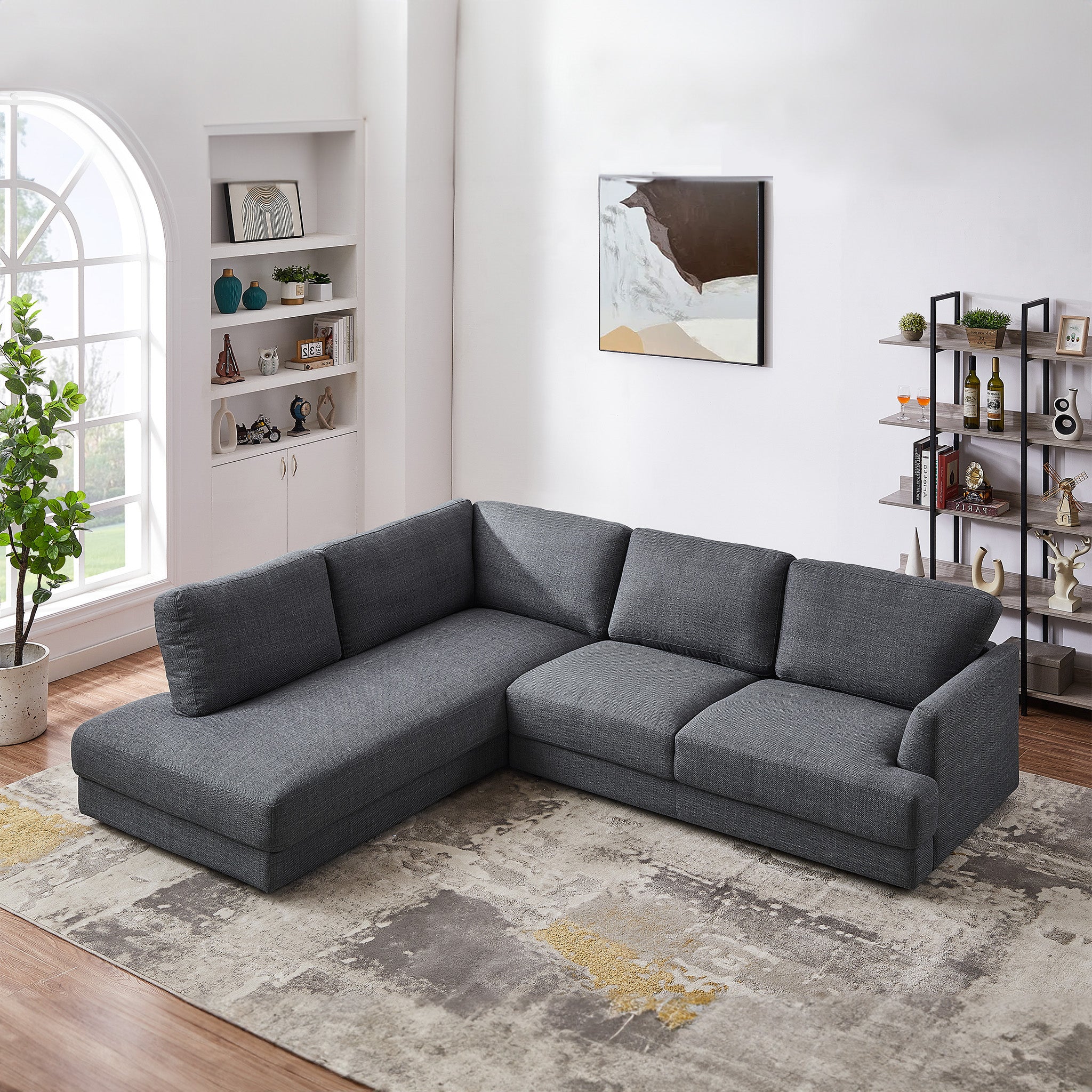 Glendale Grey Linen L-Shaped Left Sectional Sofa - MidinMod