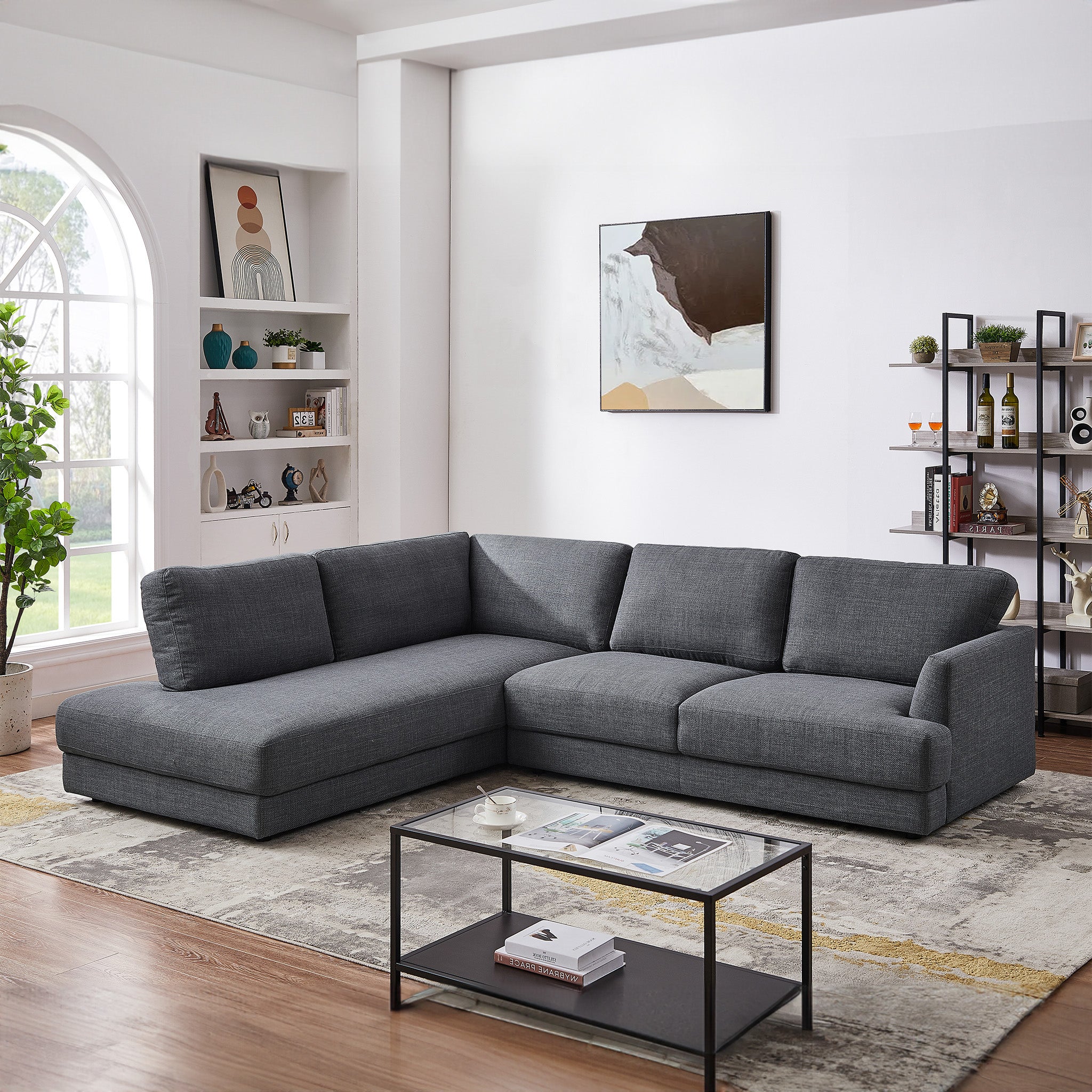 Glendale Grey Linen L-Shaped Left Sectional Sofa - MidinMod