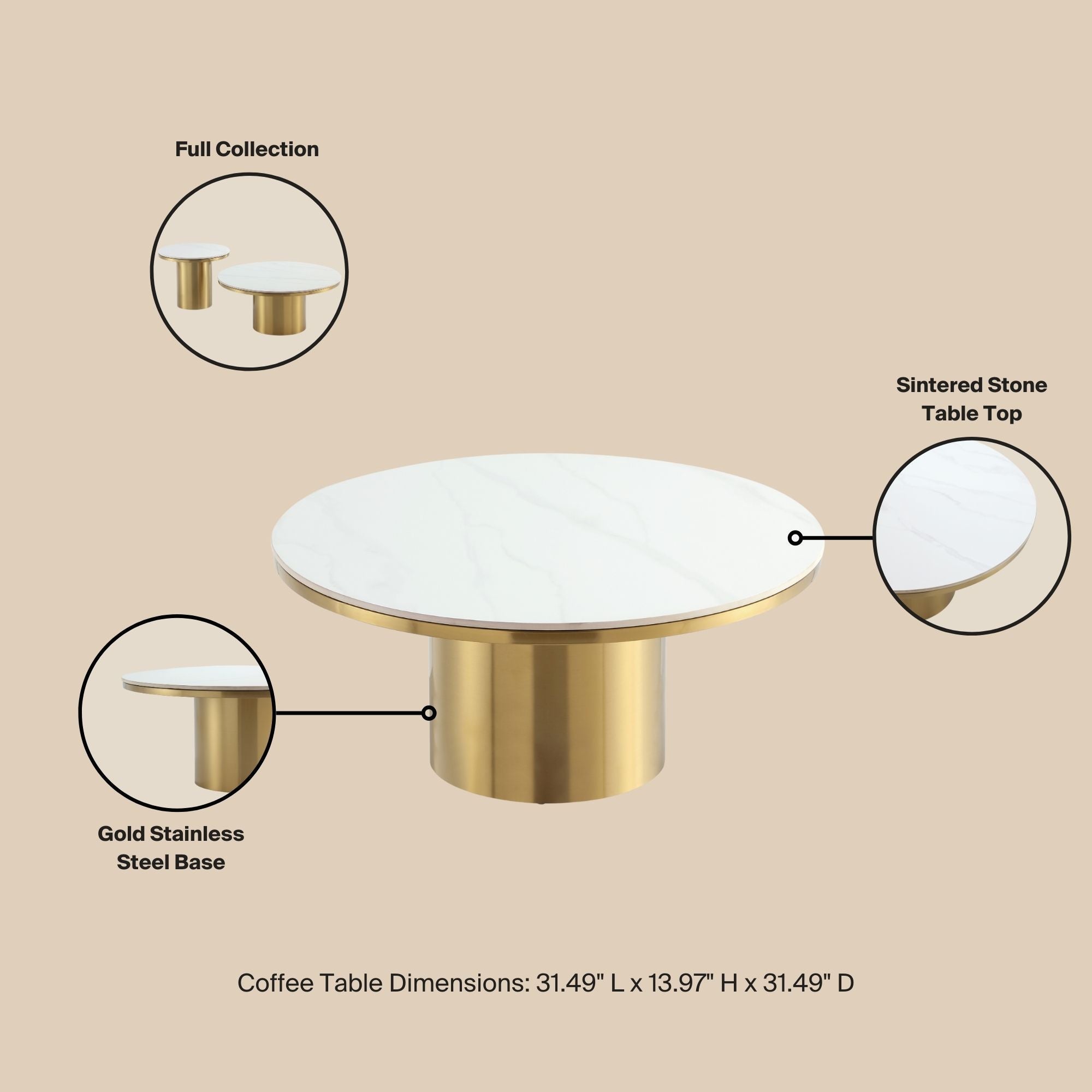 Glenn Modern Gold Coffe Table | Sleek Contemporary Center Table | MidinMod