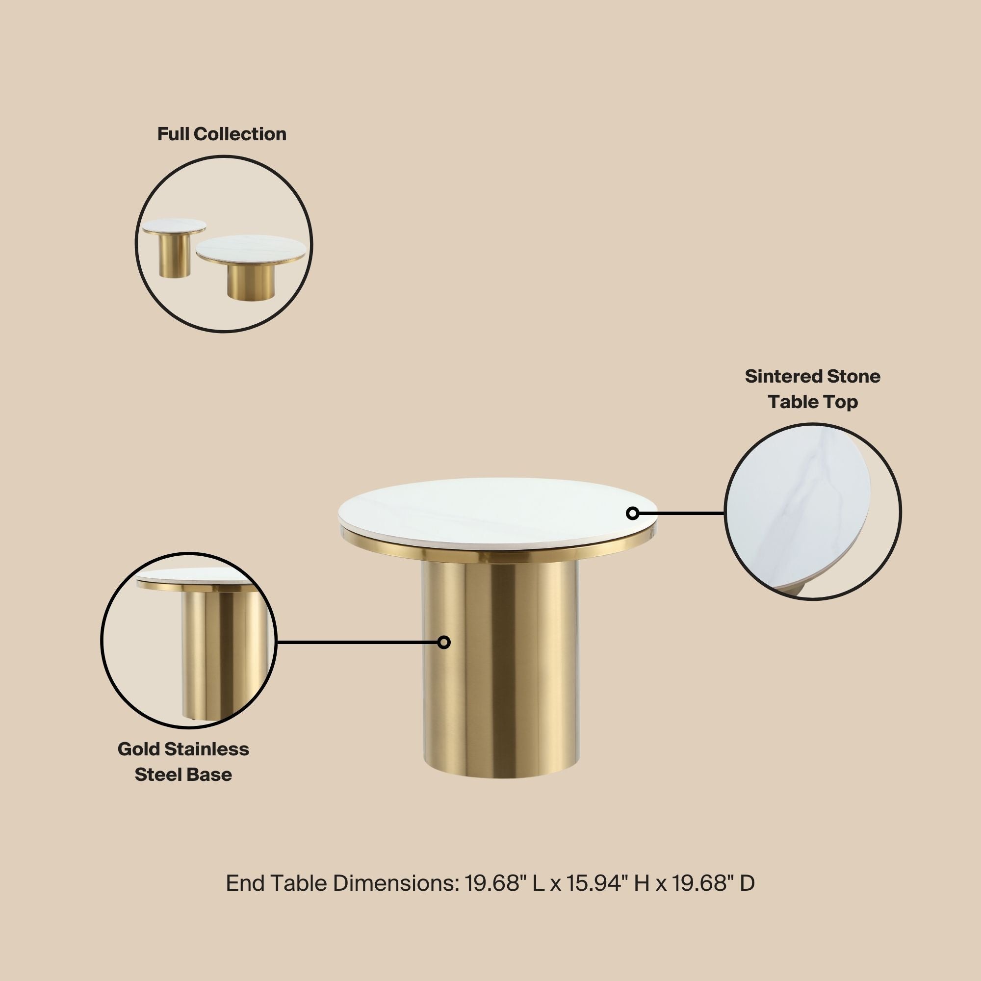 Glenn Modern Gold End Table | Sleek Contemporary Side Table | MidinMod