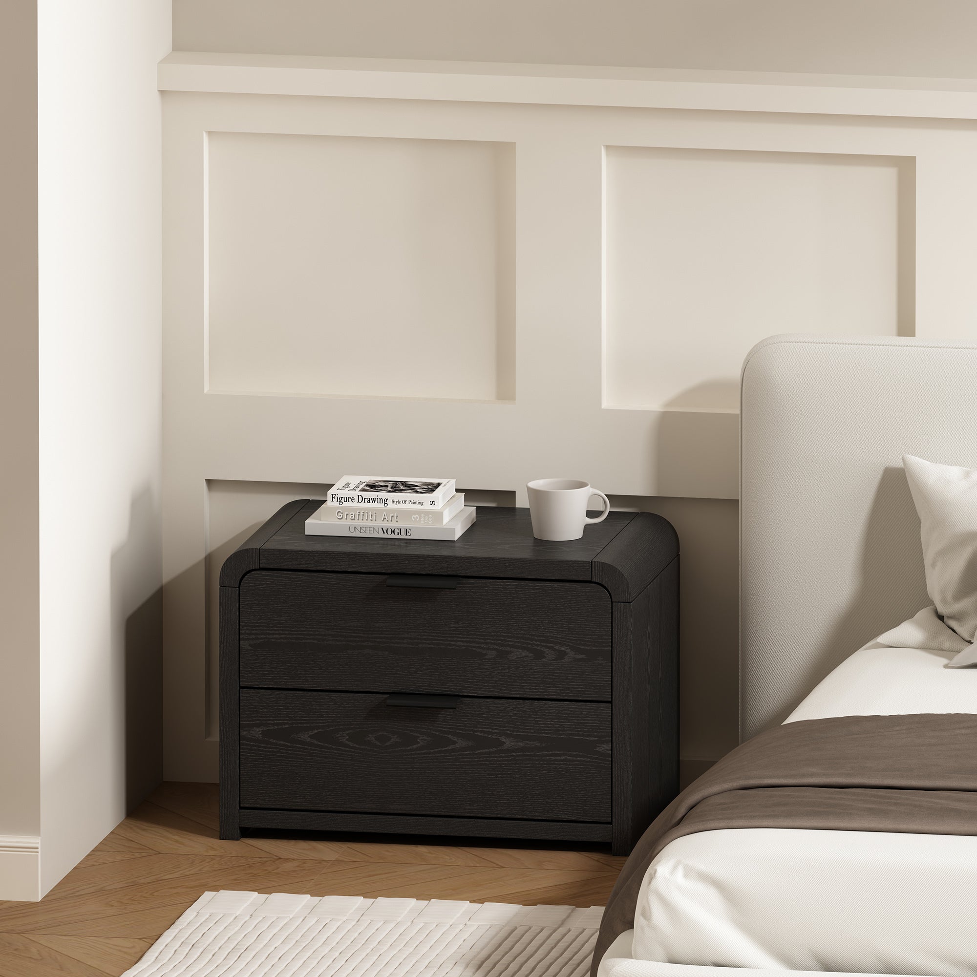 Grace Modern Black Solid Wood Nightstand | Sleek Bedside Storage | MidinMod