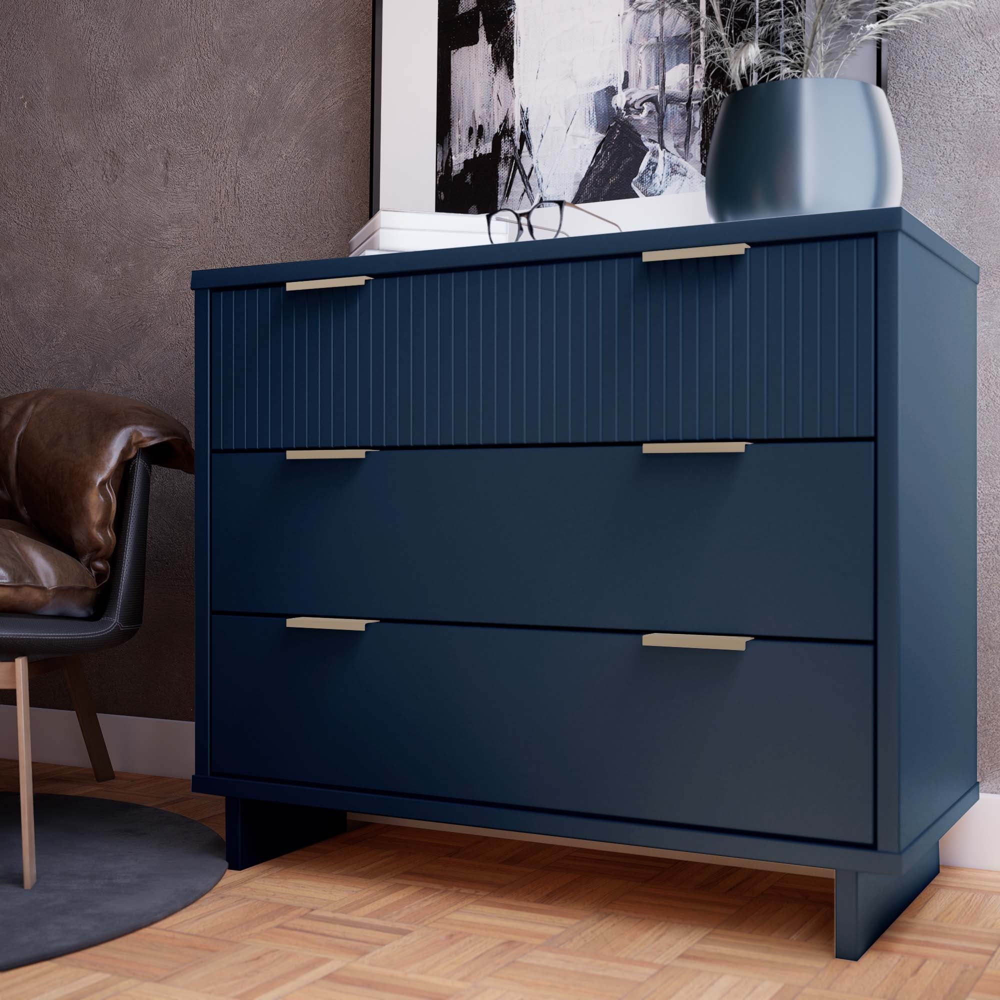 Granville 38" Midnight Blue Dresser | Modern Solid Wood Chest of Drawers | MidinMod