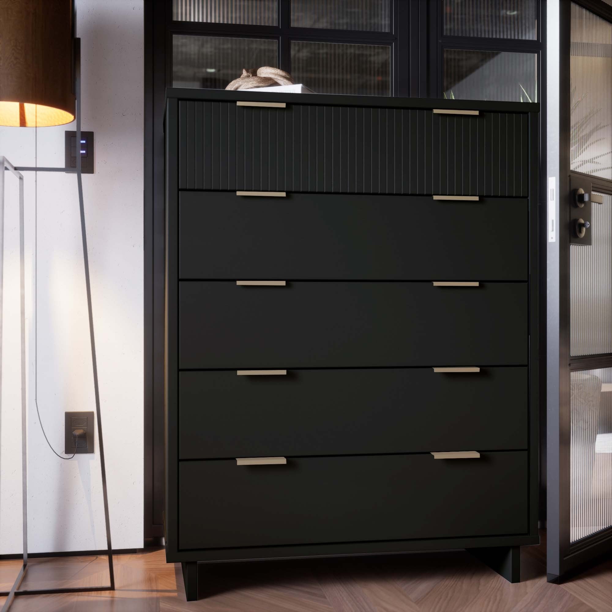 Granville 45" Tall Dresser in Black | Modern Solid Wood Chest of Drawers | MidinMod