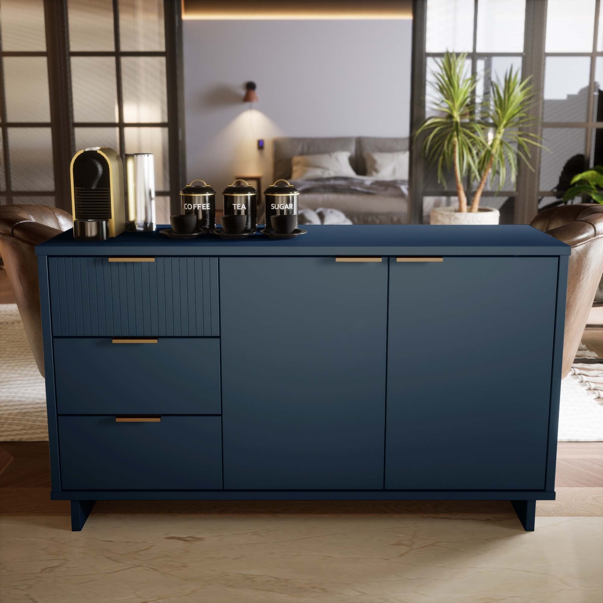 Granville 55.04" Midnight Blue Solid Wood Sideboard | Modern Storage Console | MidinMod