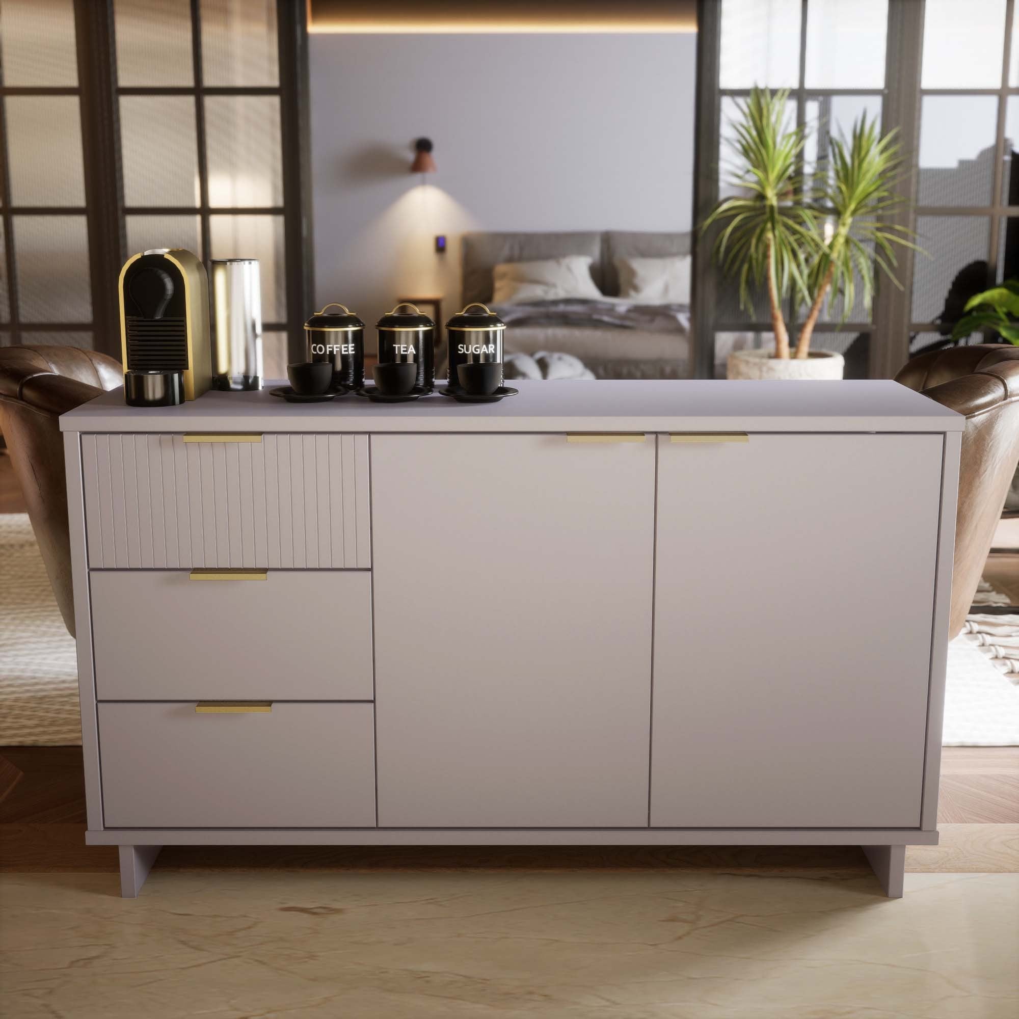 Granville 55" Light Grey Sideboard | Modern Solid Wood Buffet & Storage Cabinet | MidinMod