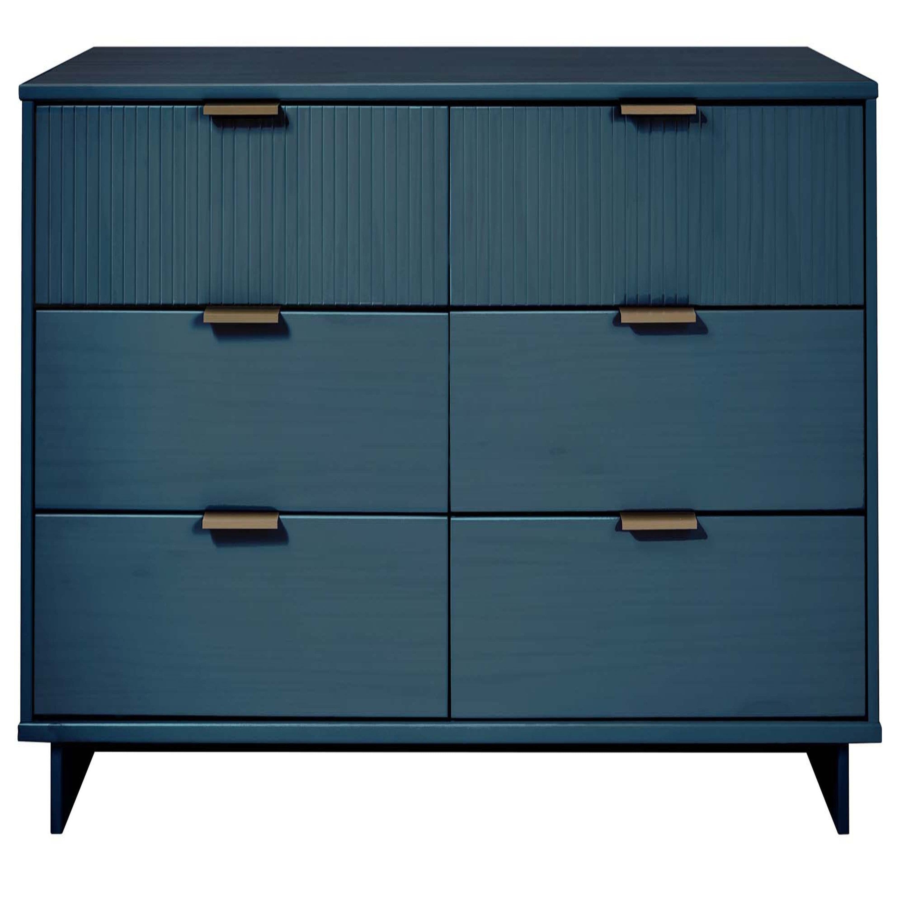 Granville 55" Double Wide 6 Drawer Dresser in Midnight Blue | Modern Solid Wood Chest of Drawers | MidinMod