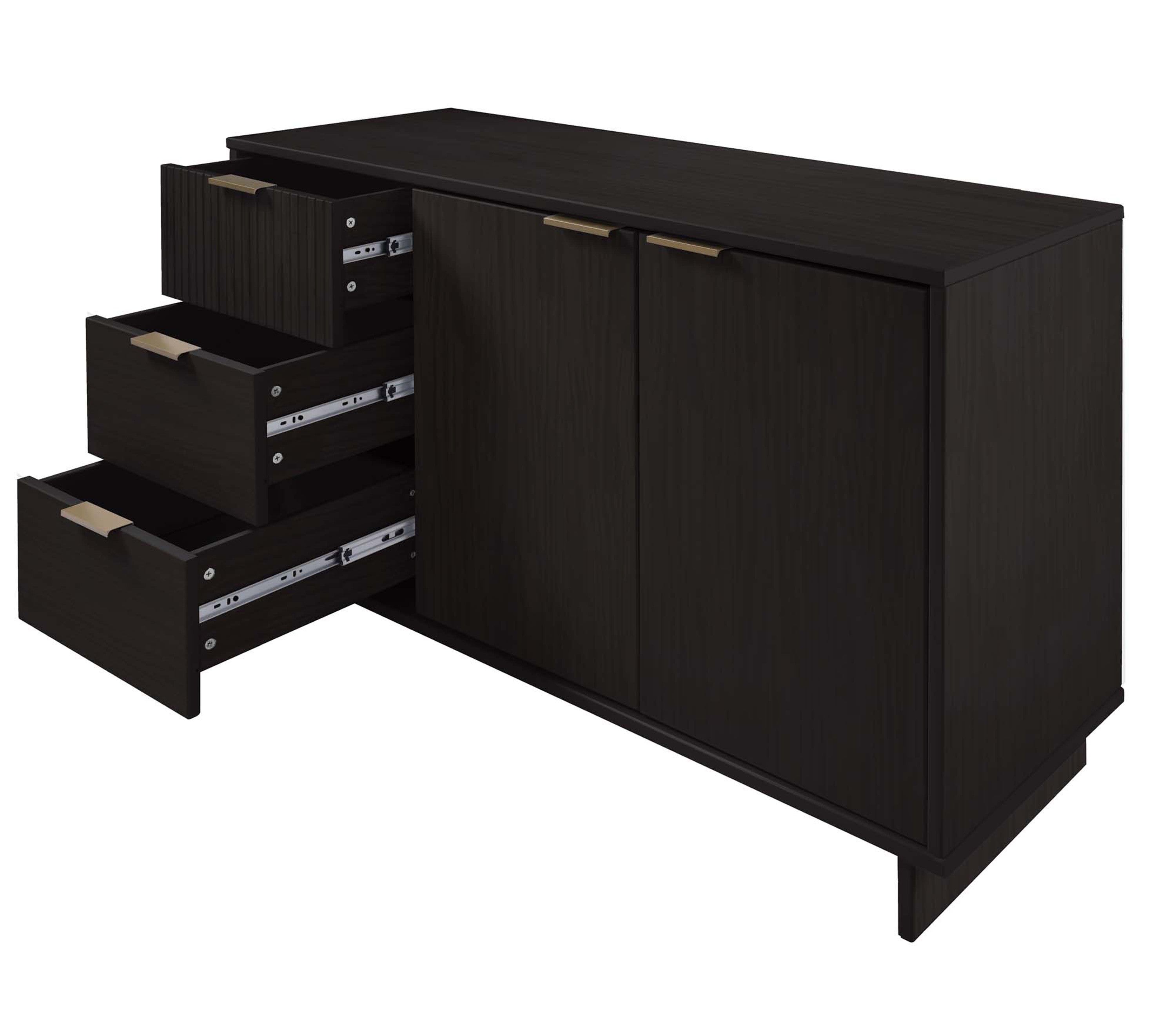 Granville 55" Black Sideboard | Modern Solid Wood Buffet & Storage Cabinet | MidinMod