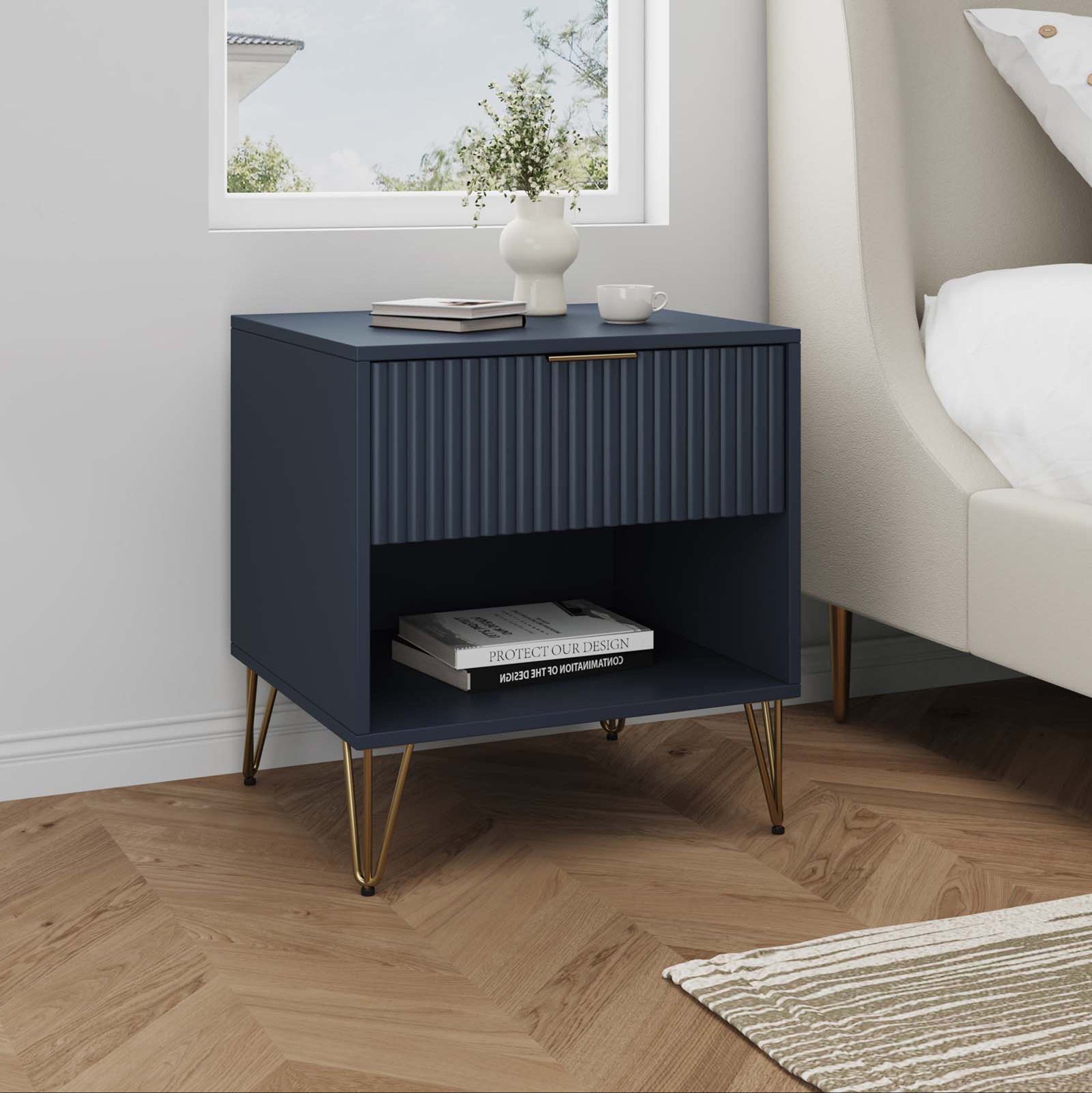 Granville 1.0 Midnight Blue Nightstand | Sleek Modern Bedside Storage | MidinMod