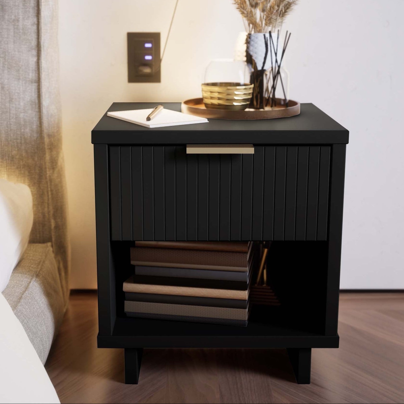 Granville 1.0 Black Nightstand | Modern Solid Wood Bedside Table | MidinMod
