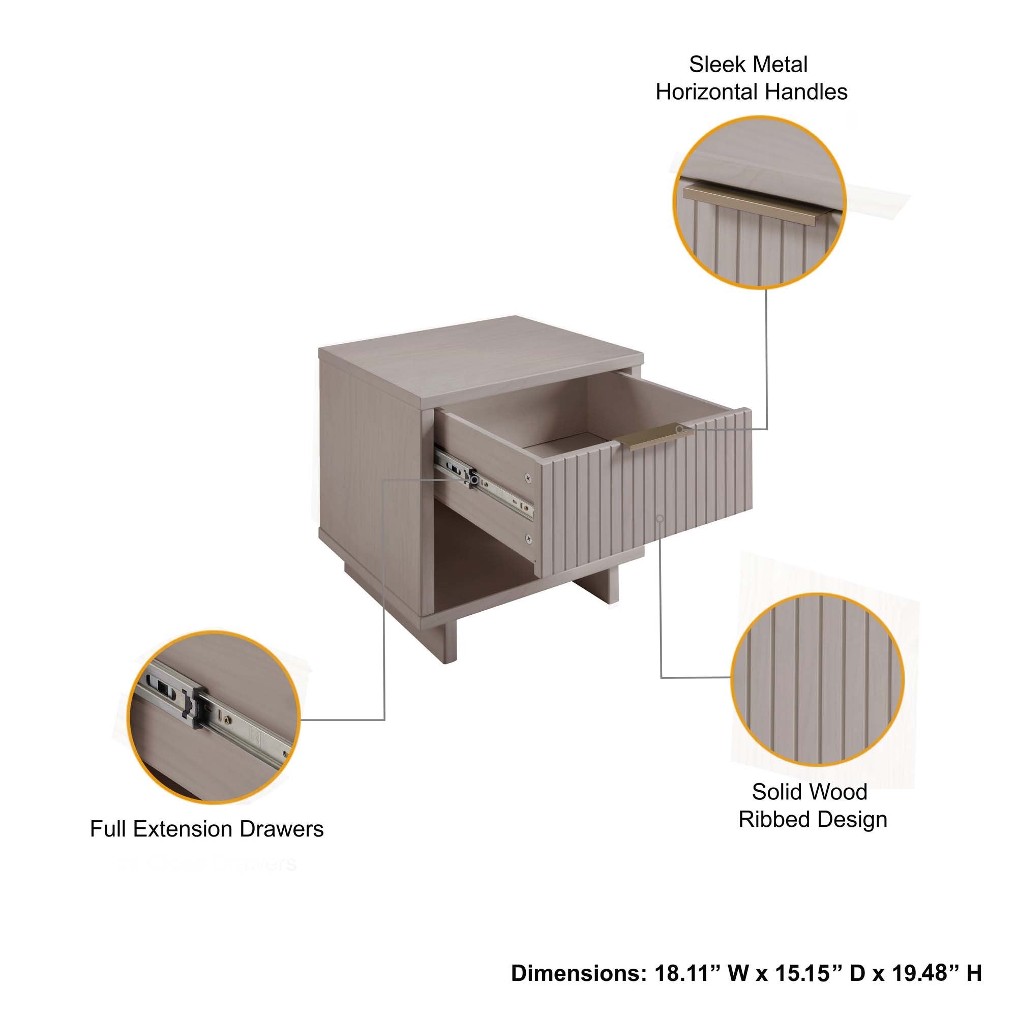 Granville 1.0 Light Grey Nightstand | Modern Solid Wood Bedside Table | MidinMod