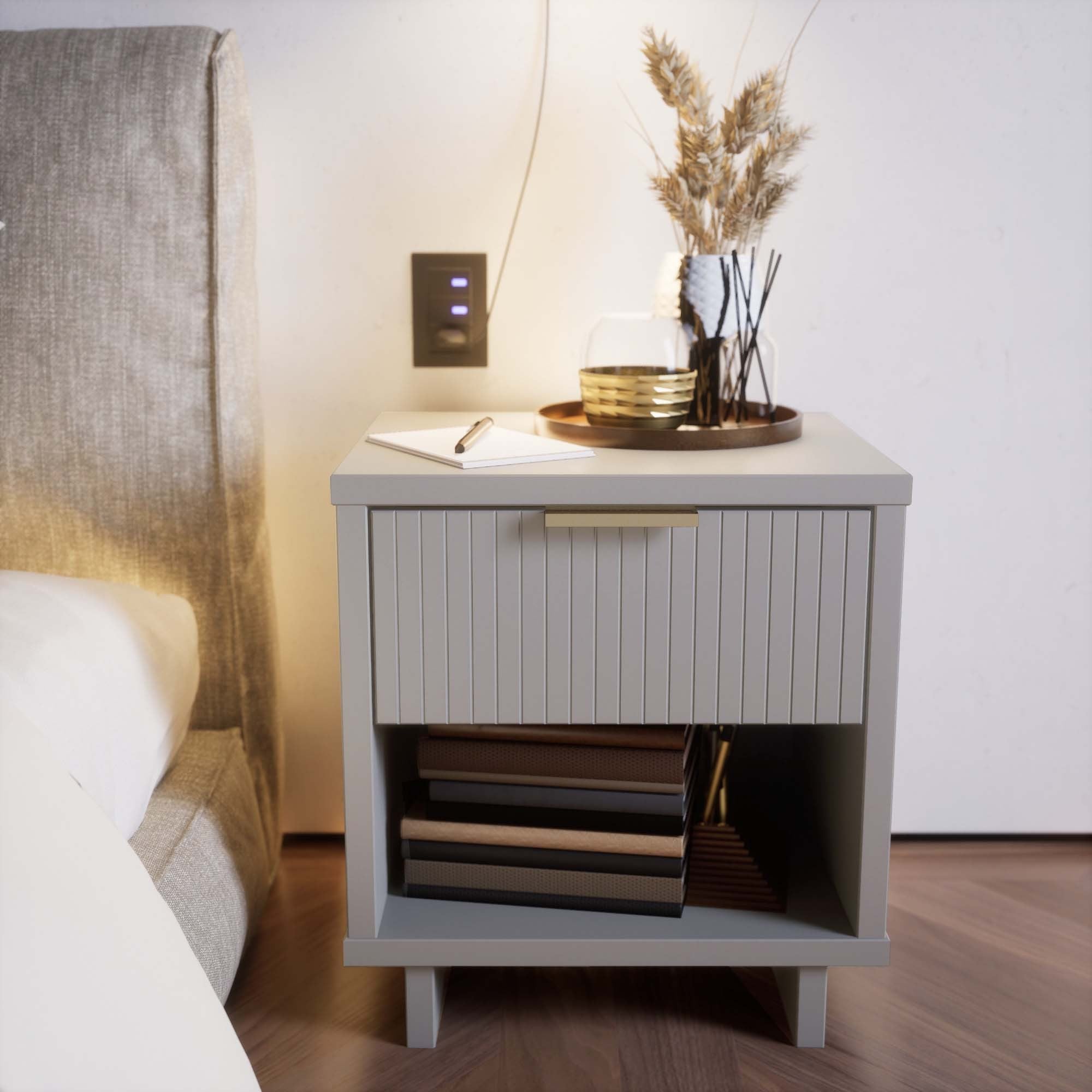 Granville 1.0 Light Grey Nightstand | Modern Solid Wood Bedside Table | MidinMod