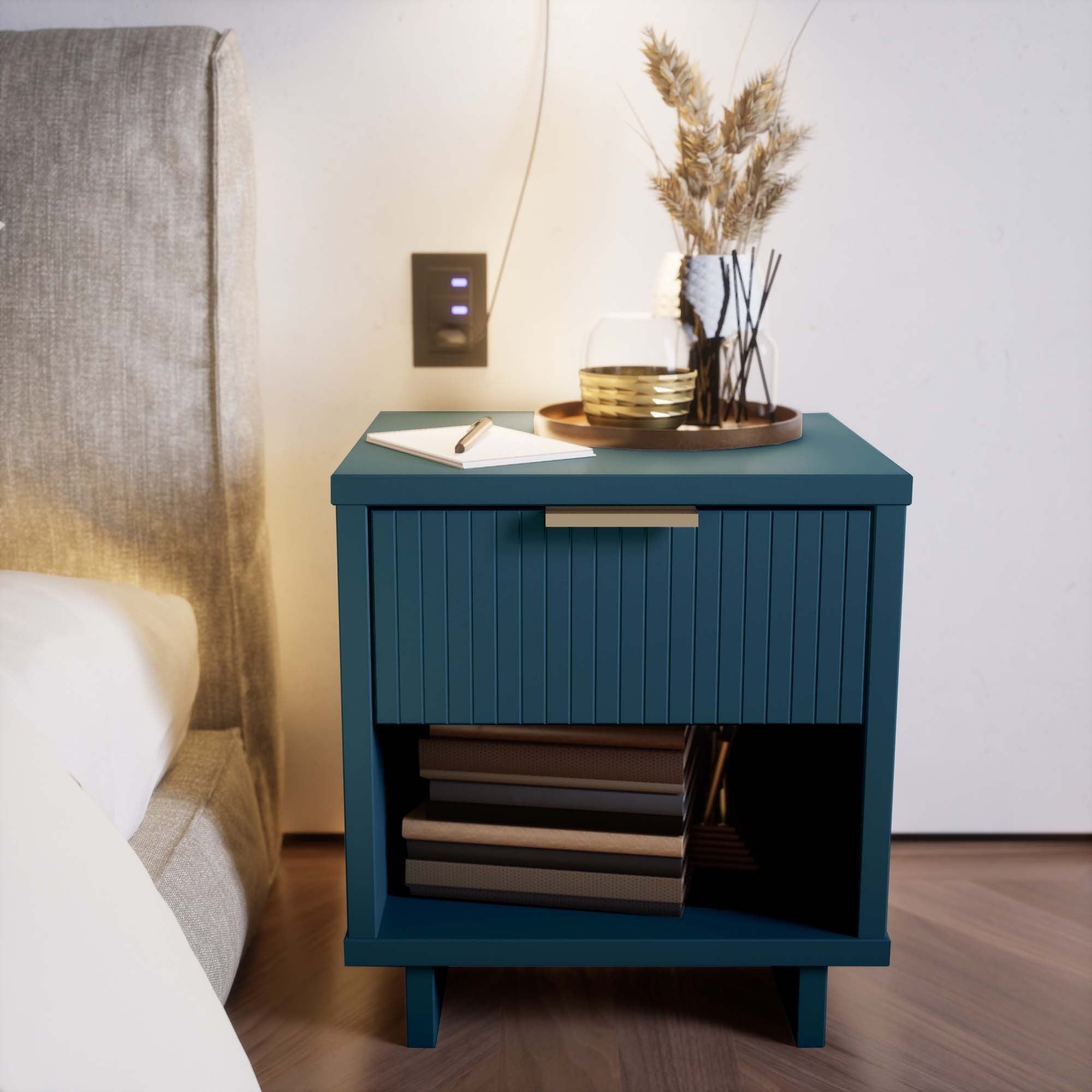 Granville 1.0 Midnight Blue Nightstand | Modern Solid Wood Bedside Table | MidinMod