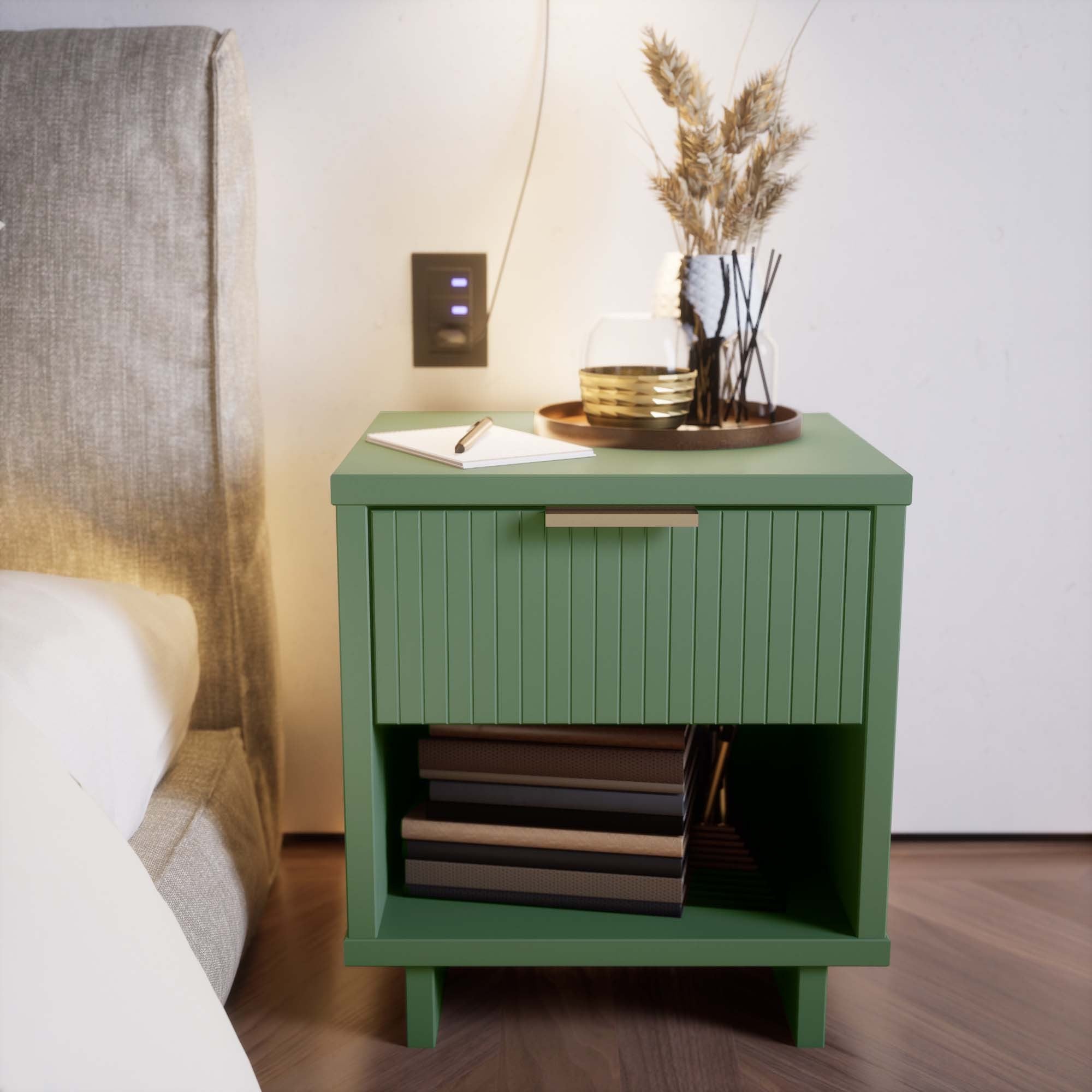 Granville 1.0 Sage Green Nightstand | Modern Solid Wood Bedside Table | MidinMod