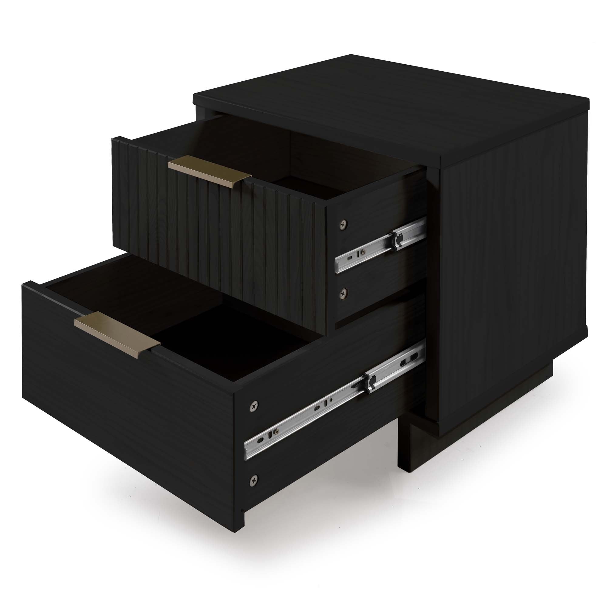 Granville Modern Black Solid Wood 2-Drawer Nightstand | MidinMod