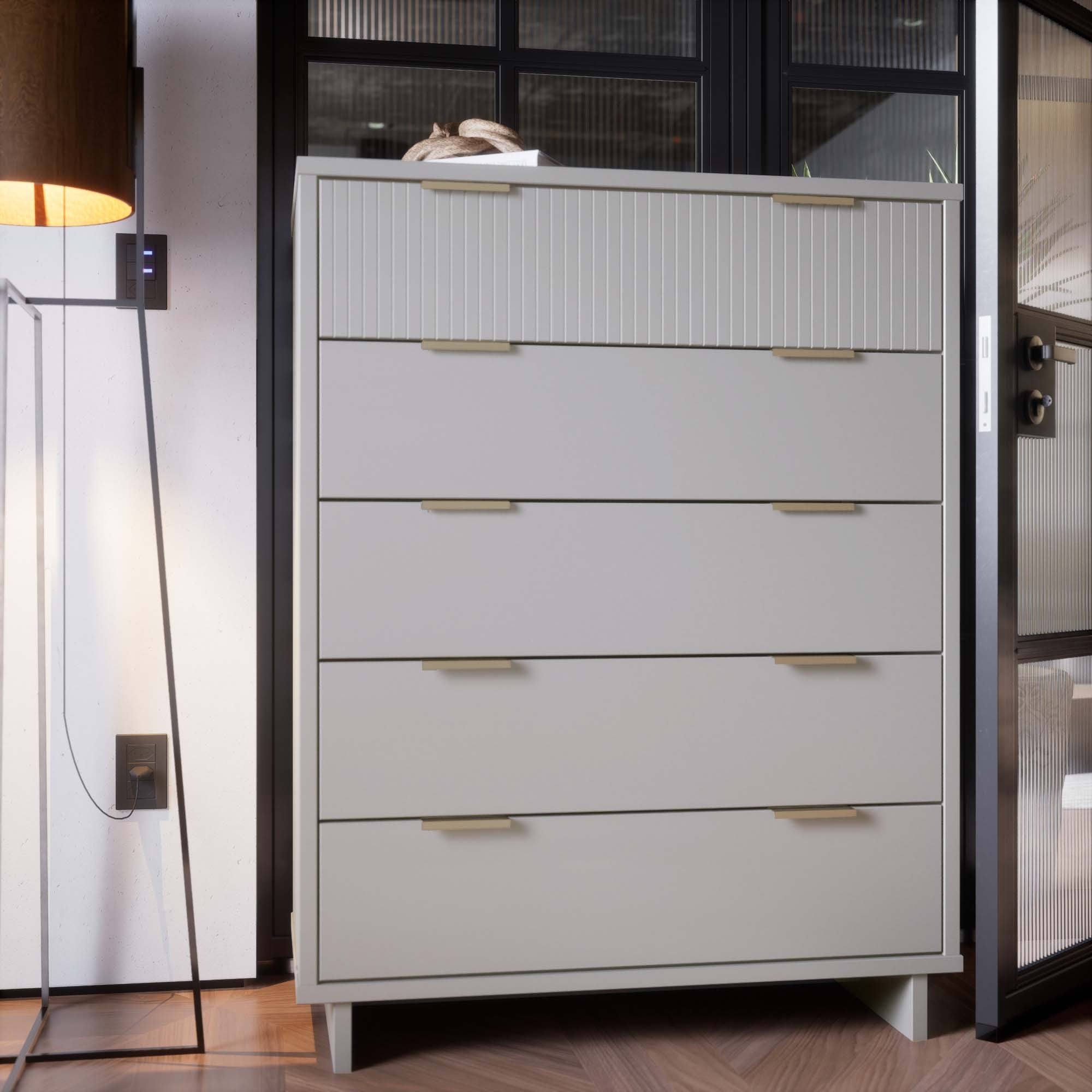 Granville Modern Light Grey Tall Dresser | Solid Wood Storage Chest | MidinMod