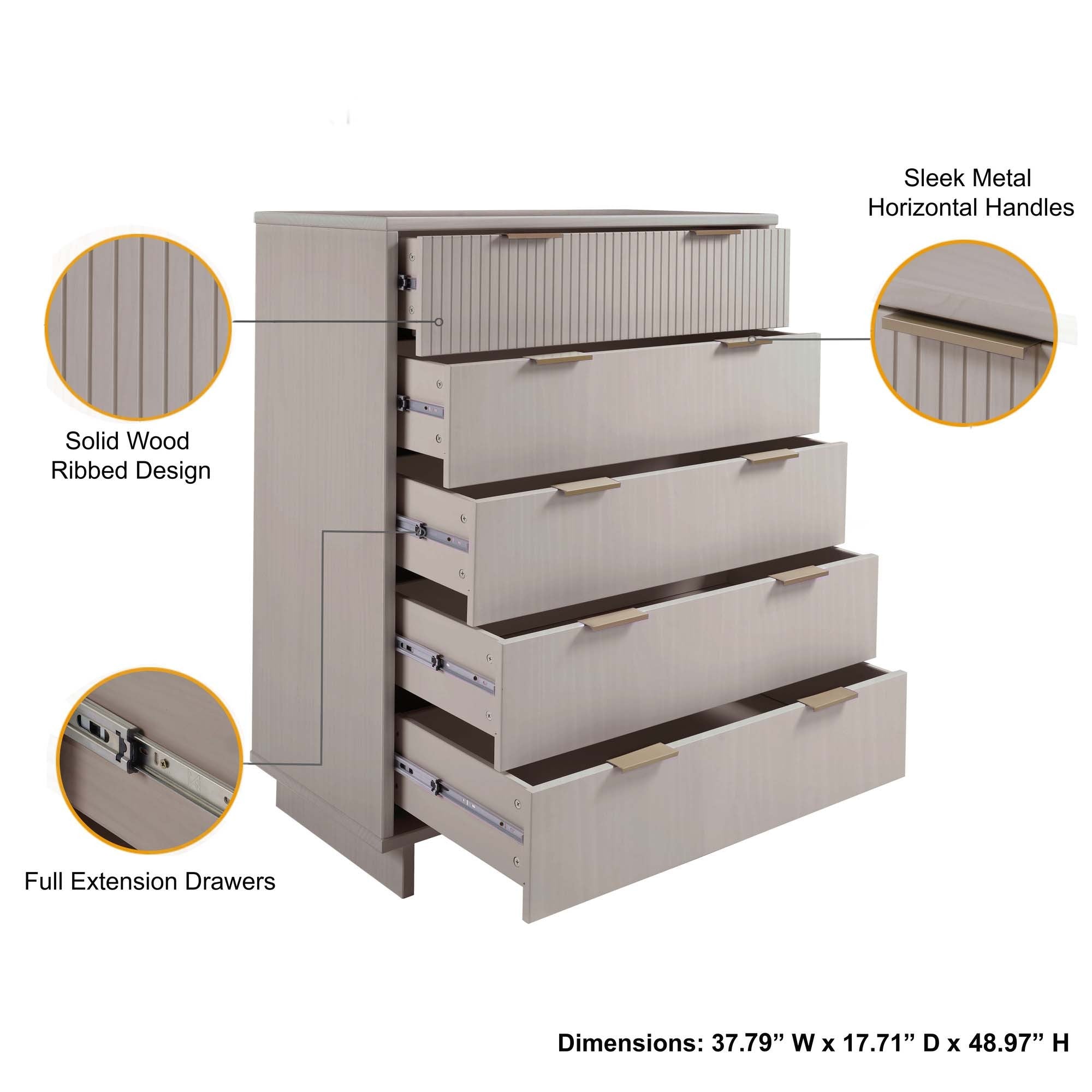 Granville Modern Light Grey Tall Dresser | Solid Wood Storage Chest | MidinMod