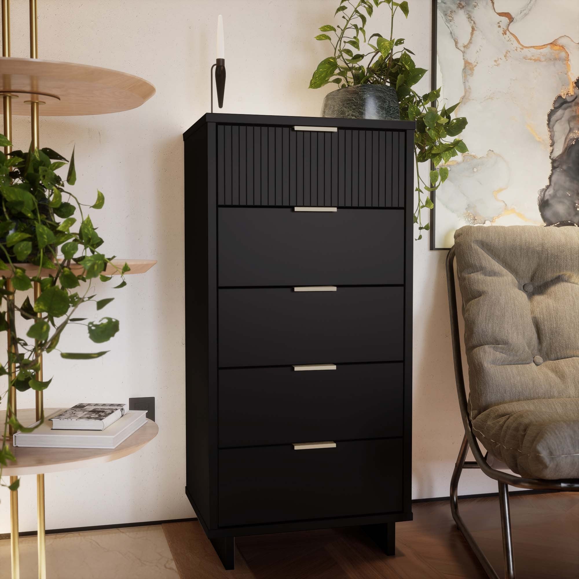 Granville Tall Narrow Black Dresser