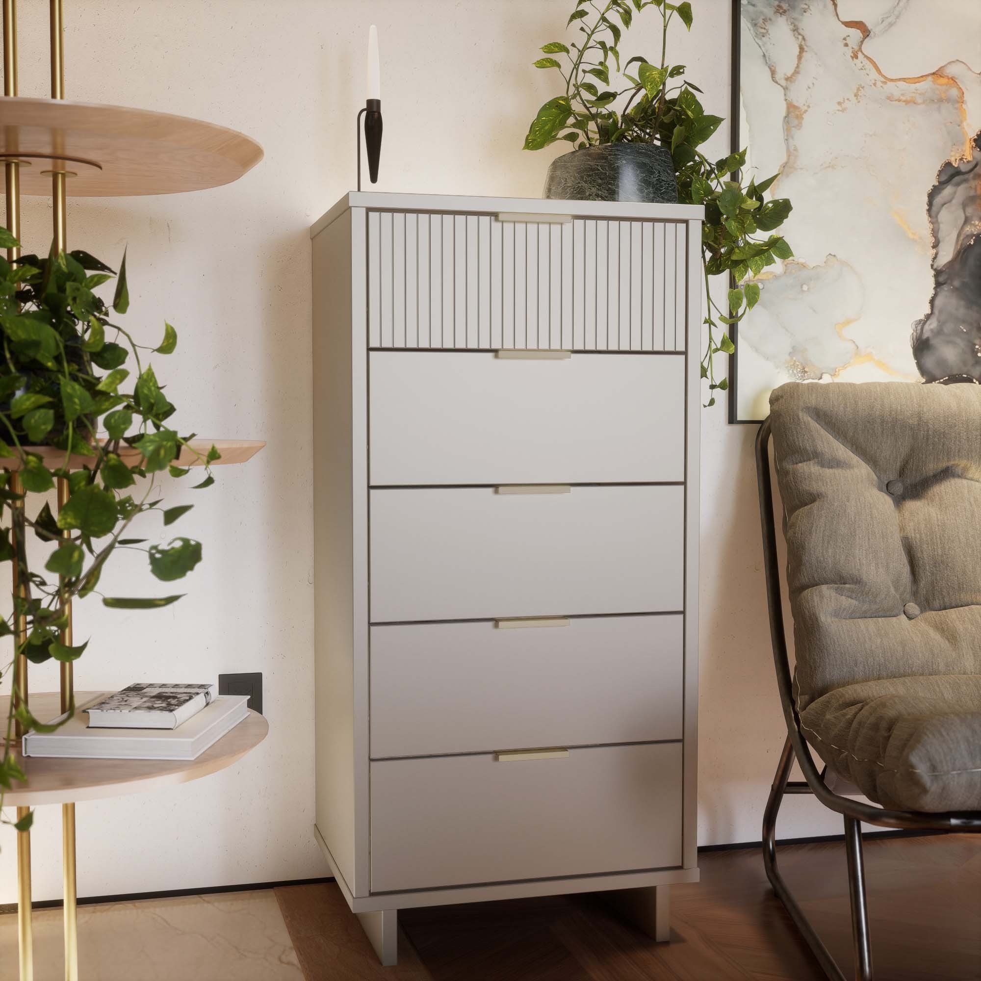 Granville Tall Narrow Dresser in Light Grey | Modern Solid Wood Chest of Drawers | MidinMod