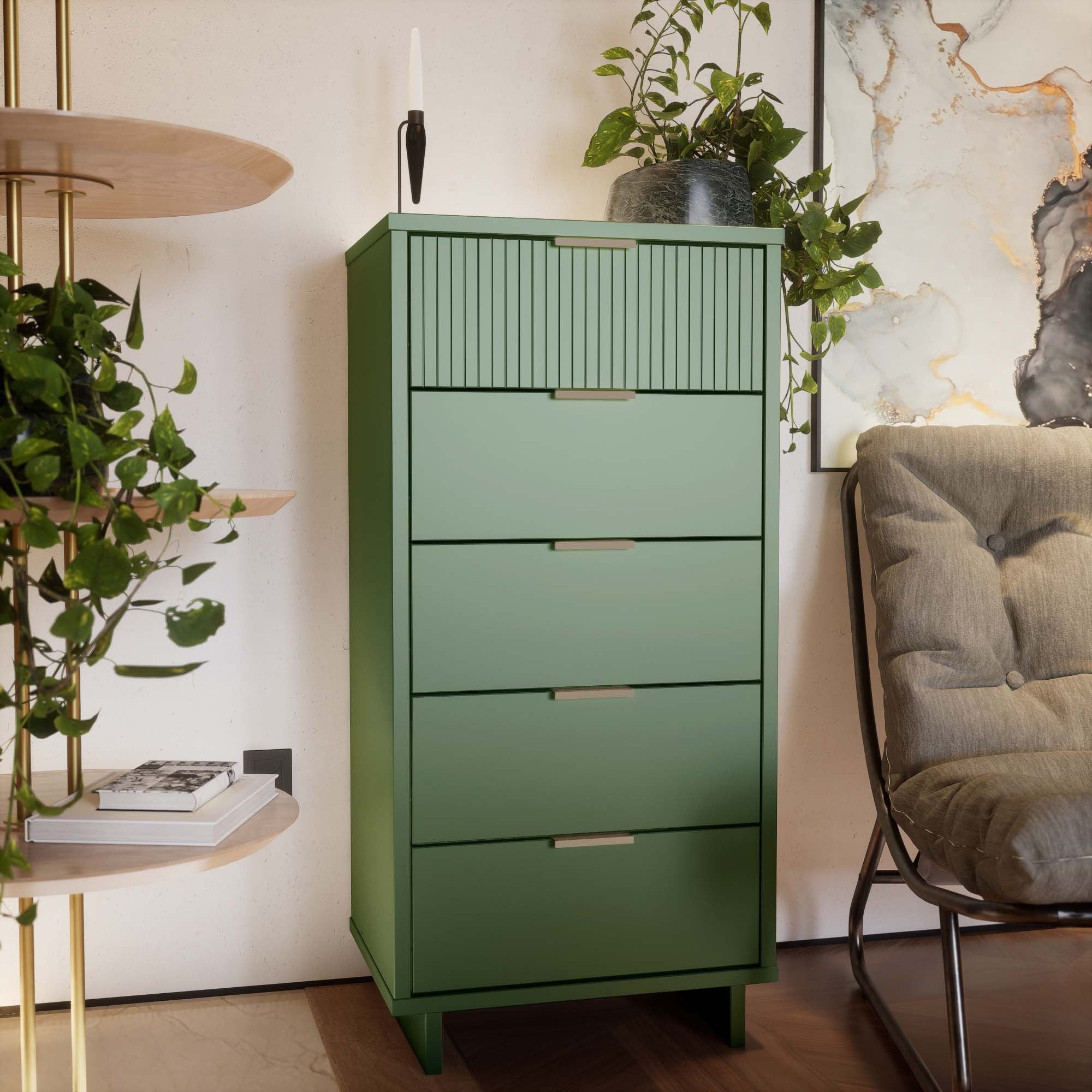 Granville Tall Narrow Dresser in Sage Green | Modern Solid Wood Chest of Drawers | MidinMod