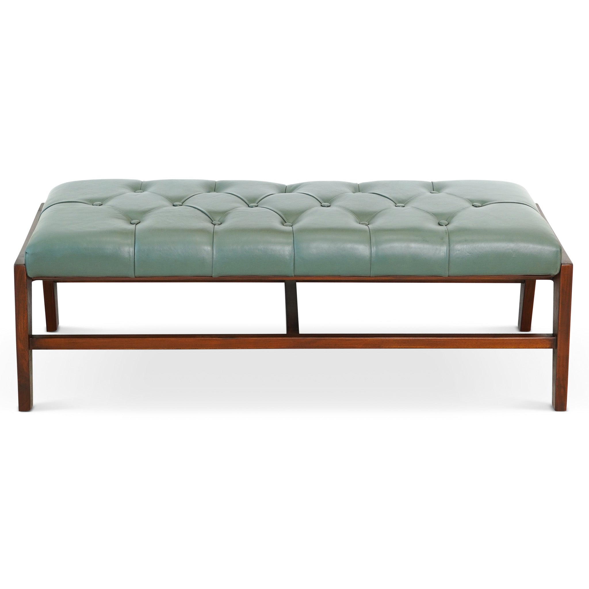 Hammond Green Leather Bench with Buttons - MidinMod