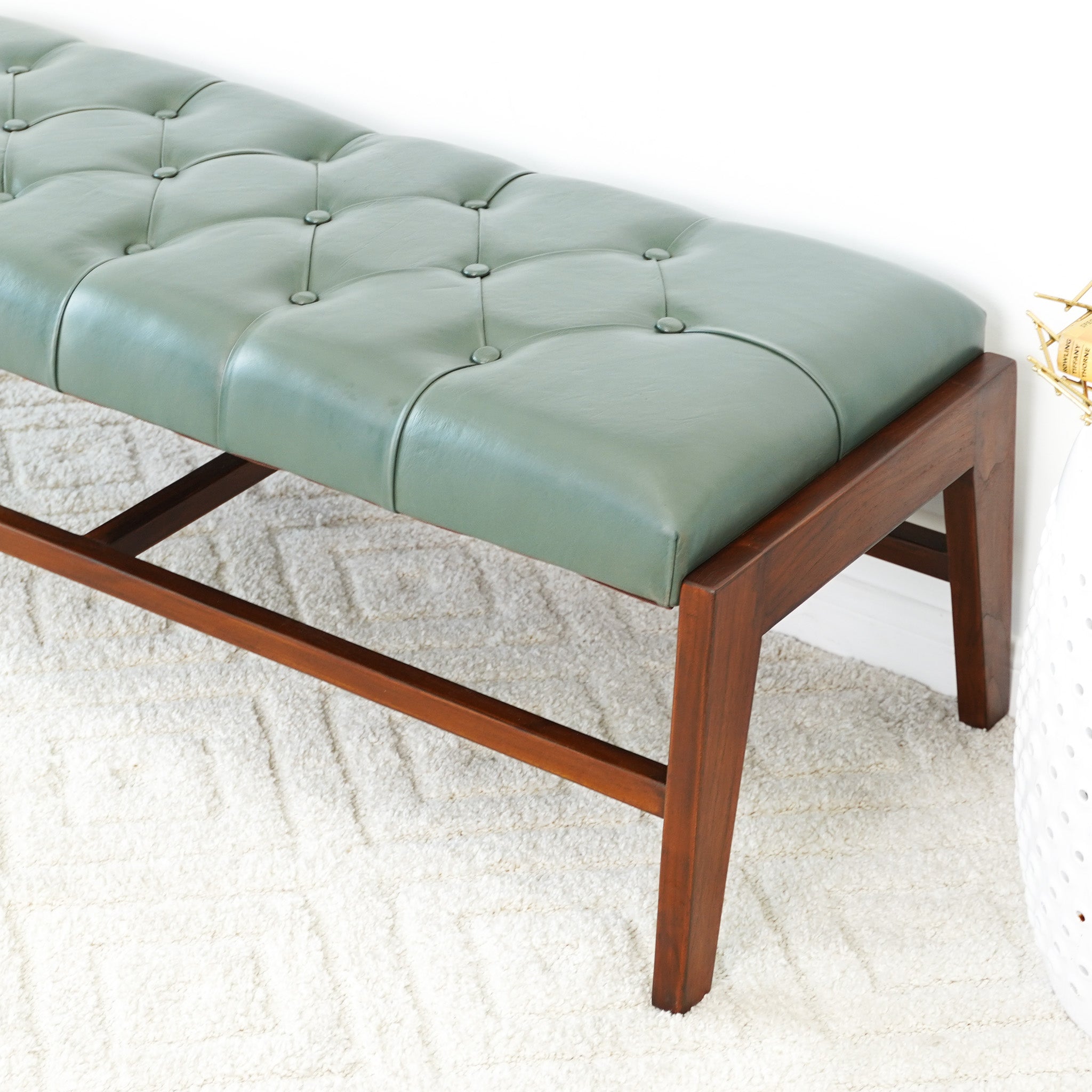 Hammond Green Leather Bench with Buttons - MidinMod