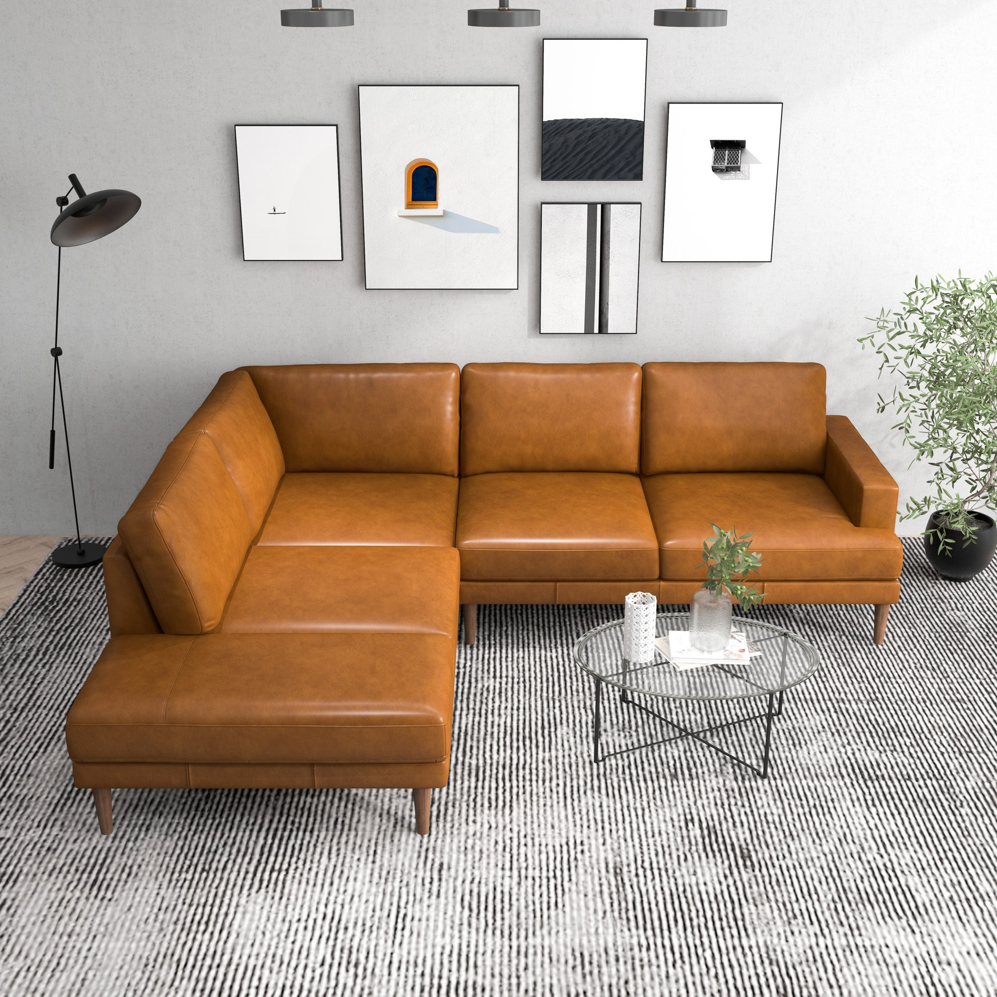 Harmony Tan Leather Sectional Sofa Left Facing Chaise