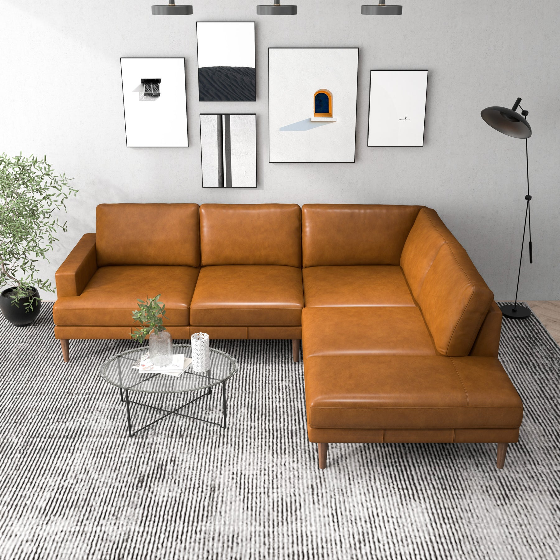 Harmony Sectional Sofa - Tan Leather Right Chaise