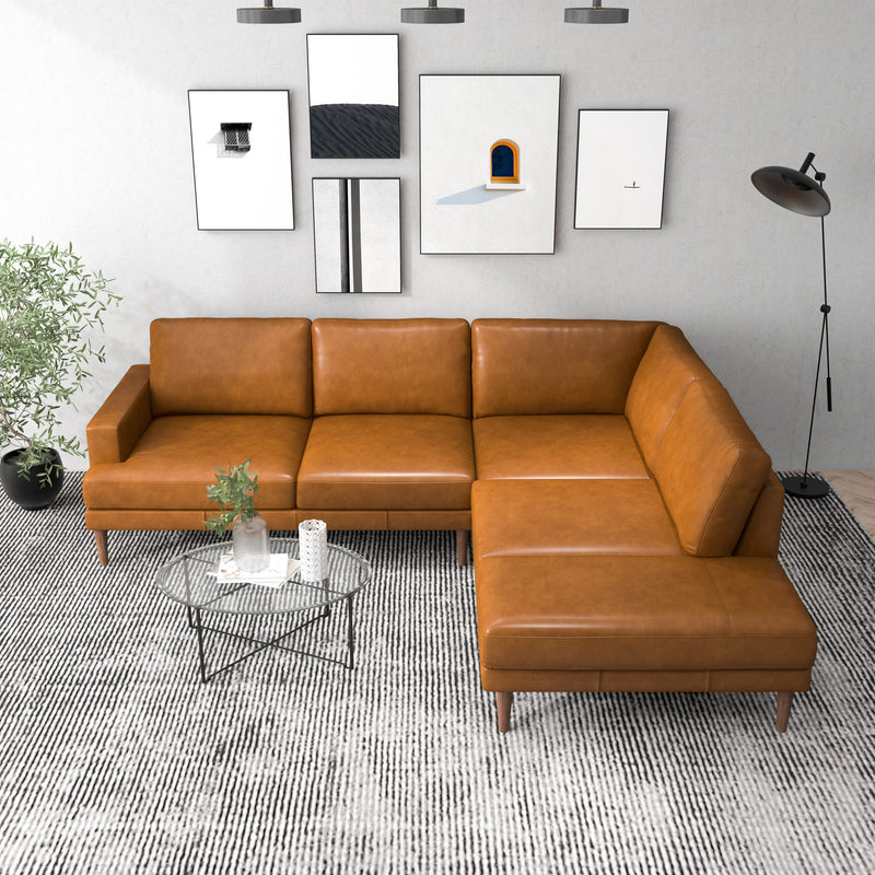 Harmony Sectional Sofa - Tan Leather Right Chaise | MidinMod | TX