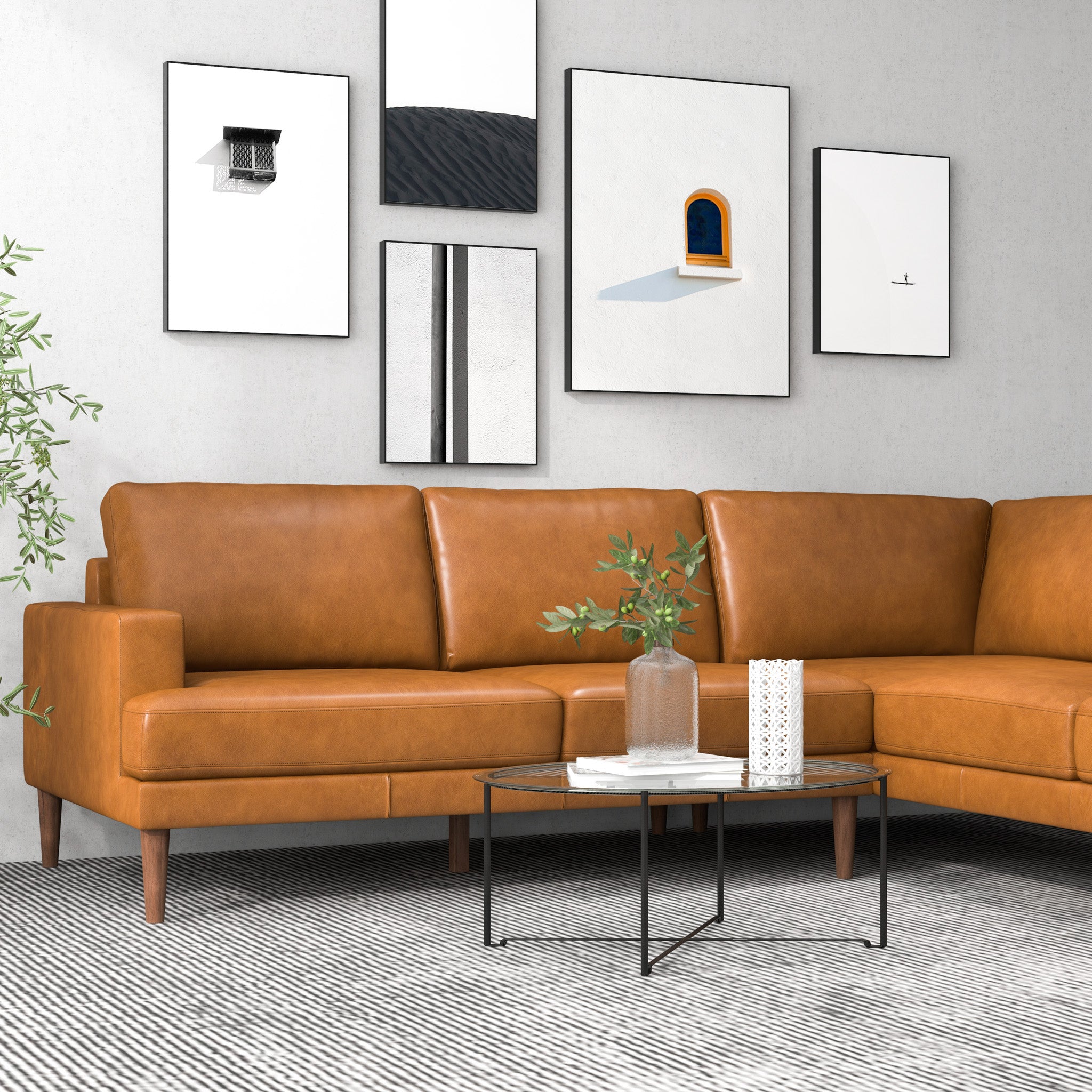 Harmony Tan Leather Sectional Sofa Right Facing Chaise - MidinMod