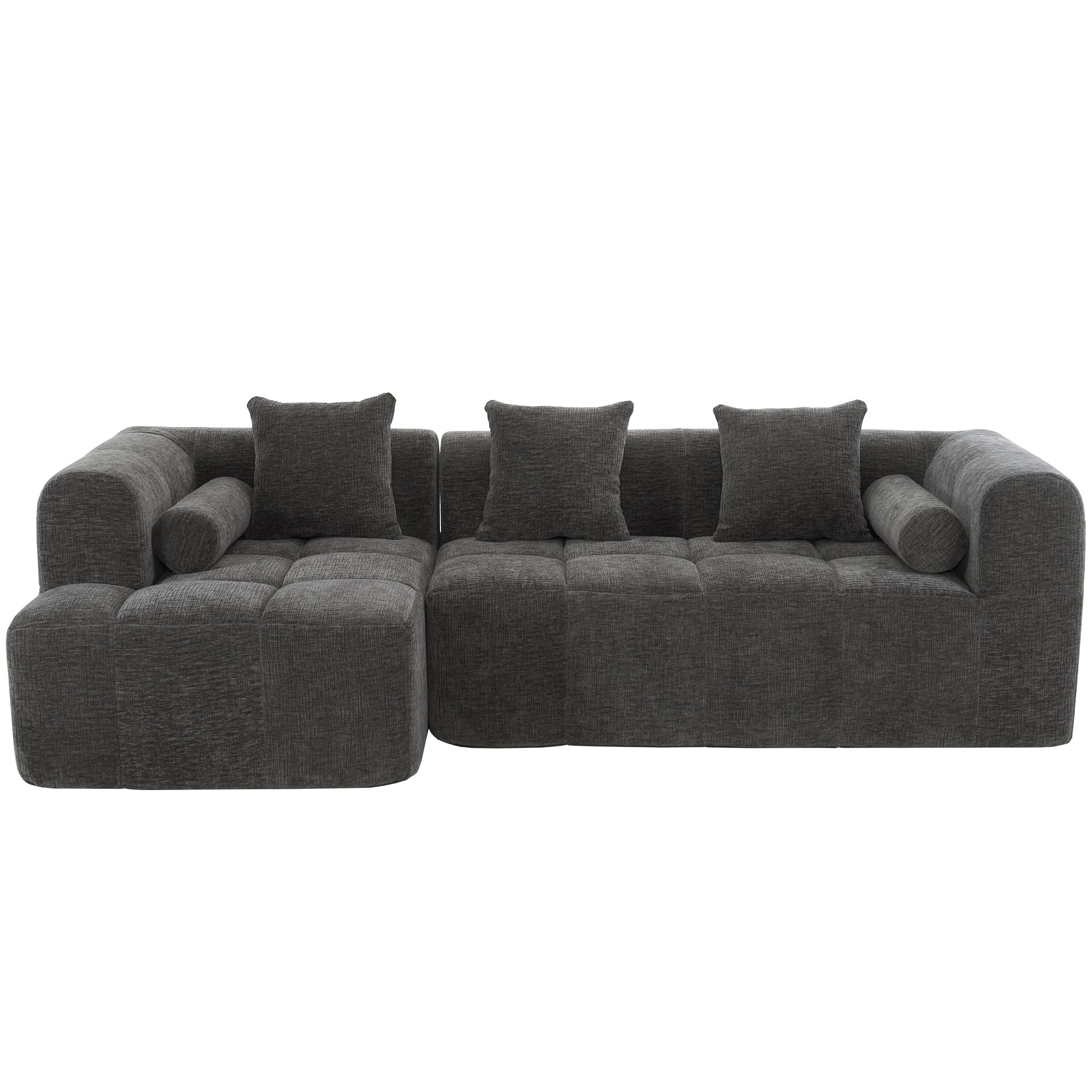 Haworth Grey Chenille 3-Seat Modular Tufted Sectional Sofa with Rolled Arms - MidinMod