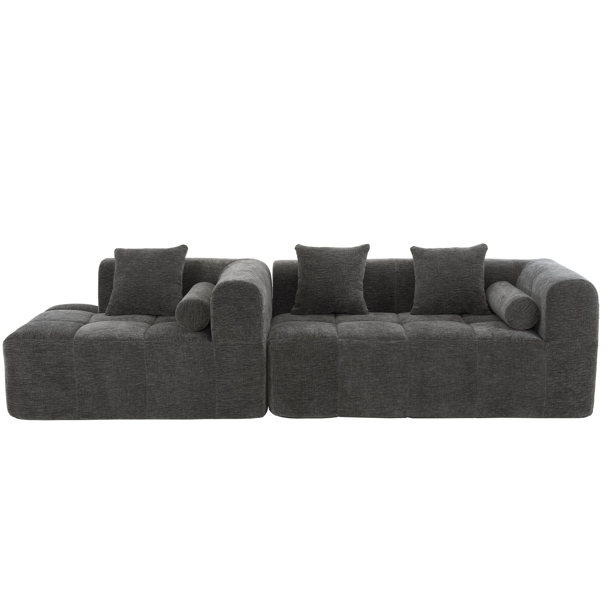 Haworth Grey Chenille 3-Seat Modular Tufted Sectional Sofa with Rolled Arms - MidinMod