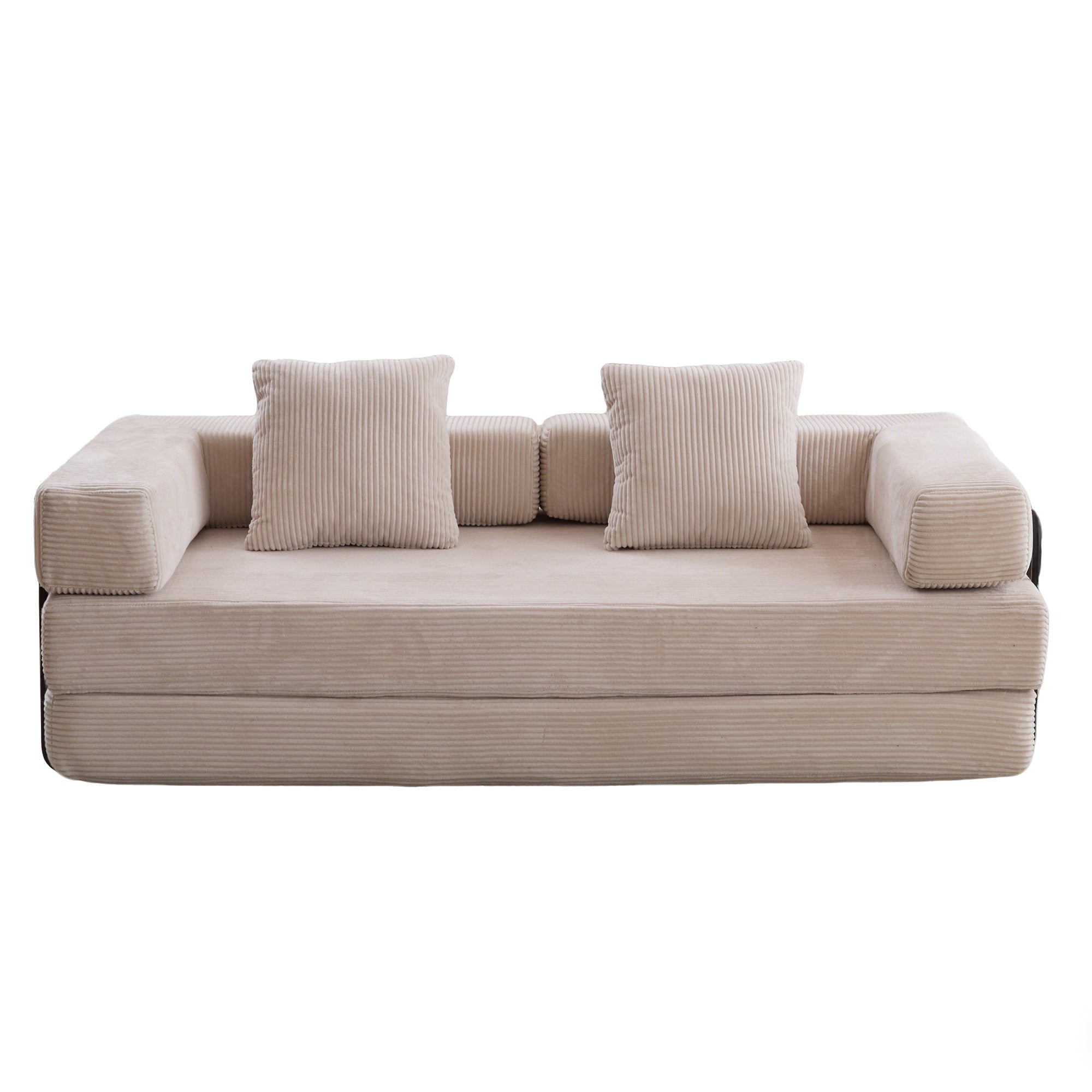 Herman Light Grey Corduroy 3-Seat Convertible Foldable Futon Sofa Bed - MidinMod