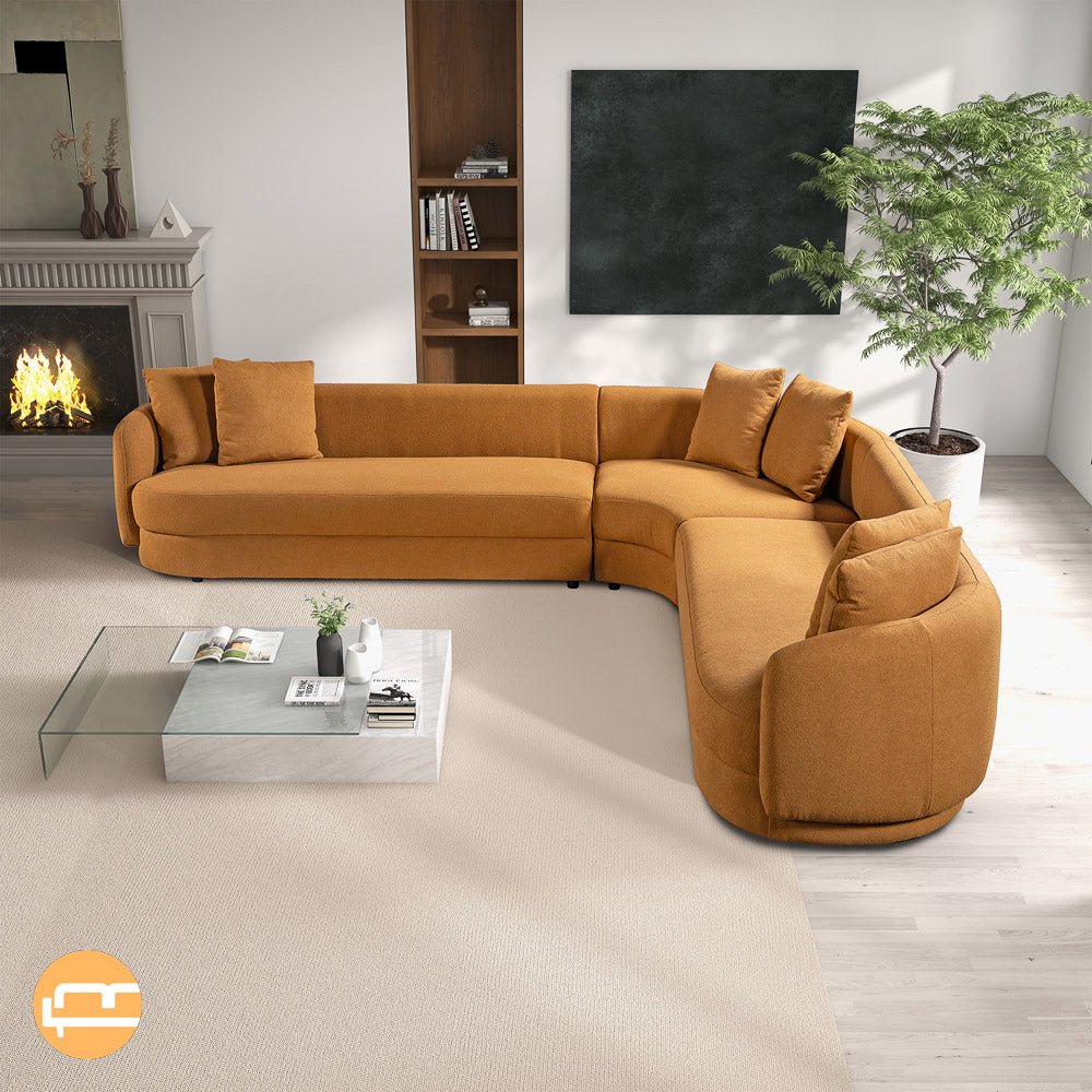 Highland Cognac Boucle Corner Sofa -Side View - MidinMod