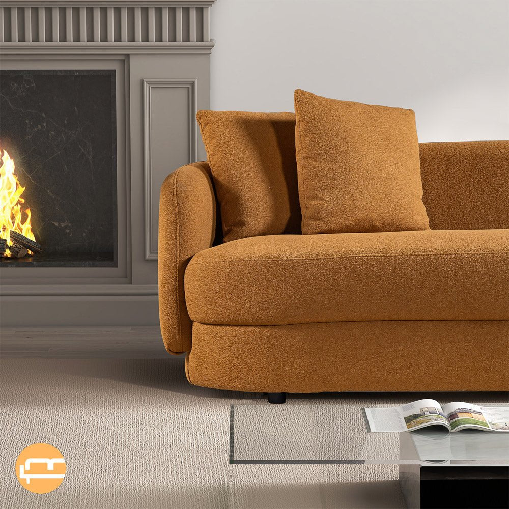 Highland Cognac Boucle Corner Sofa - MidinMod