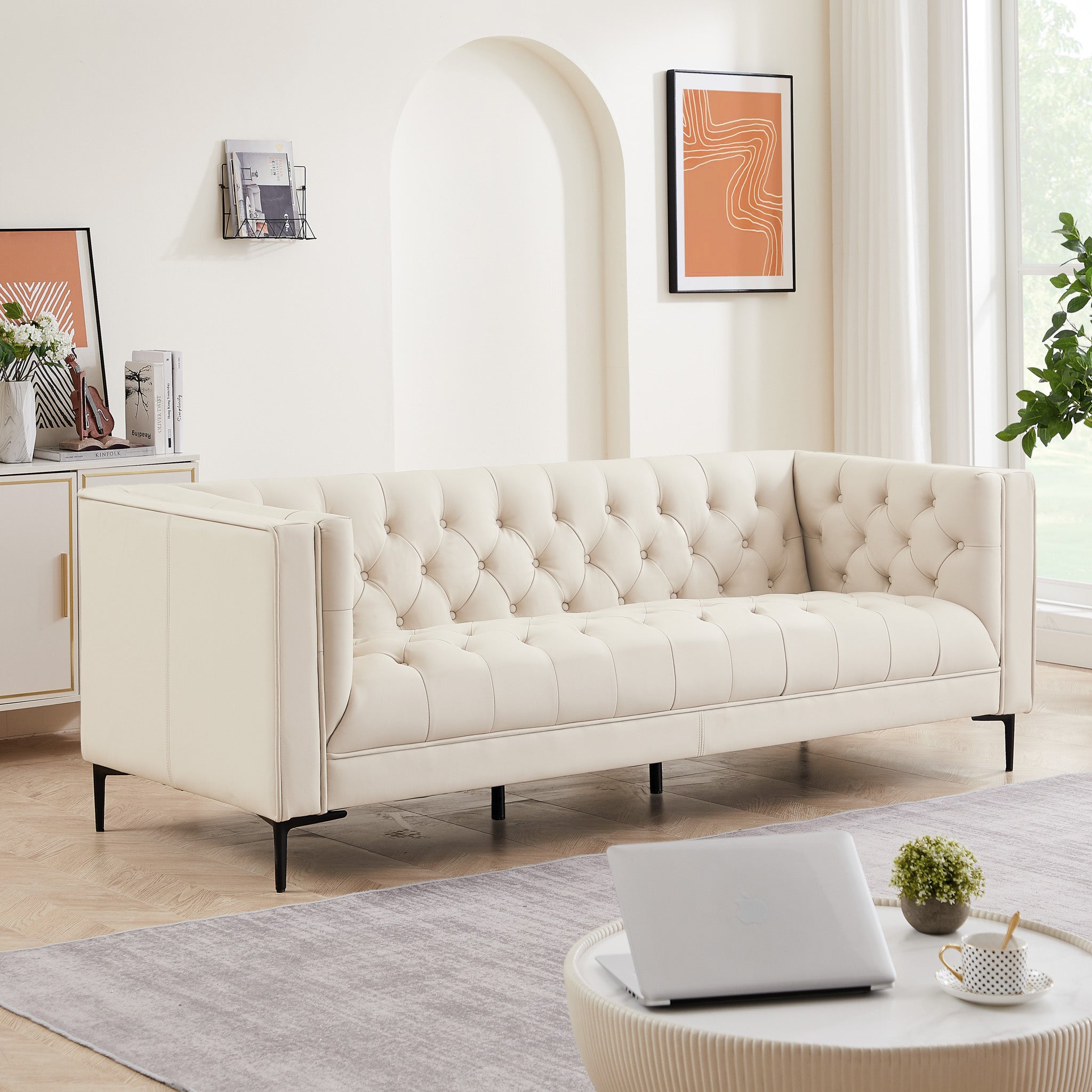 Houston Cream Leather Sofa - MidinMod