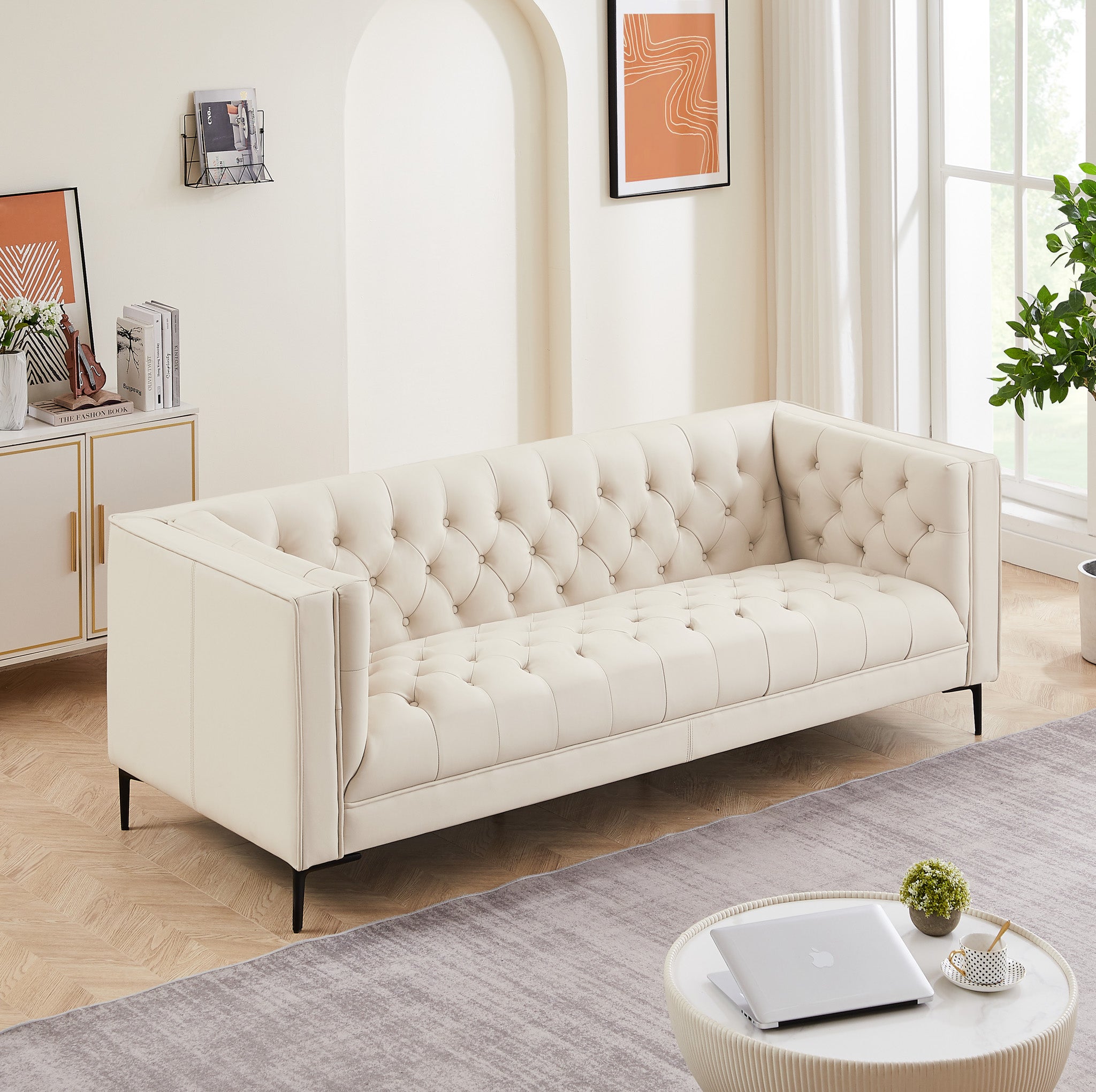 Houston Cream Leather Sofa - MidinMod