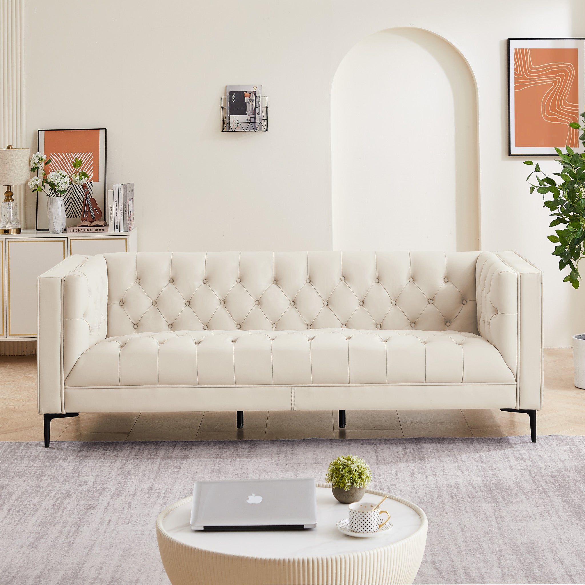 Houston Cream Leather Sofa - MidinMod