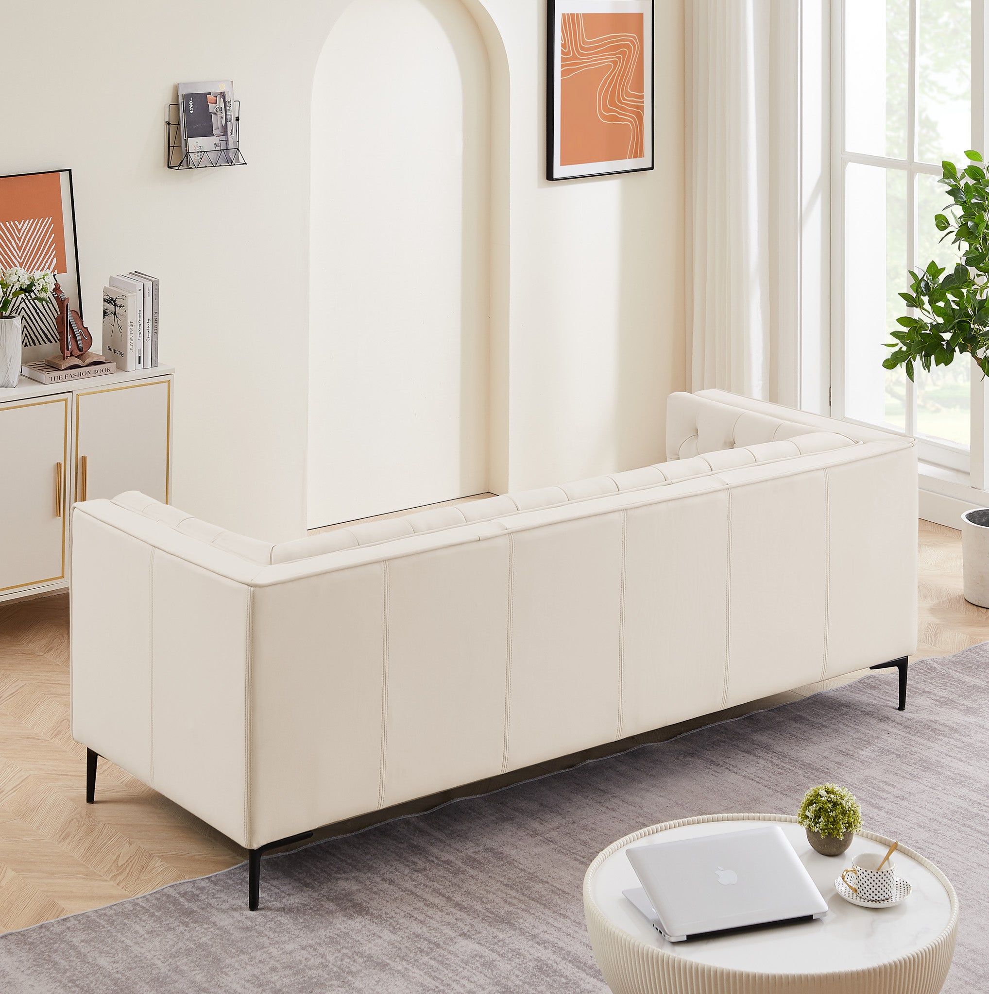 Houston Cream Leather Sofa - MidinMod