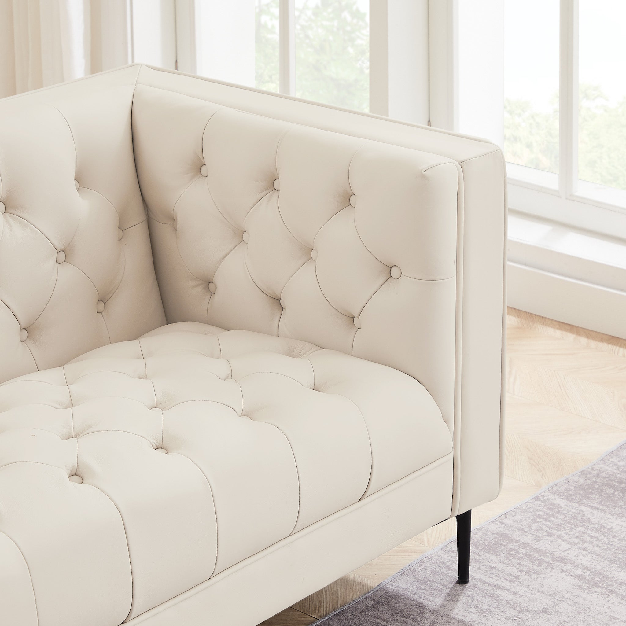 Houston Cream Leather Sofa - MidinMod