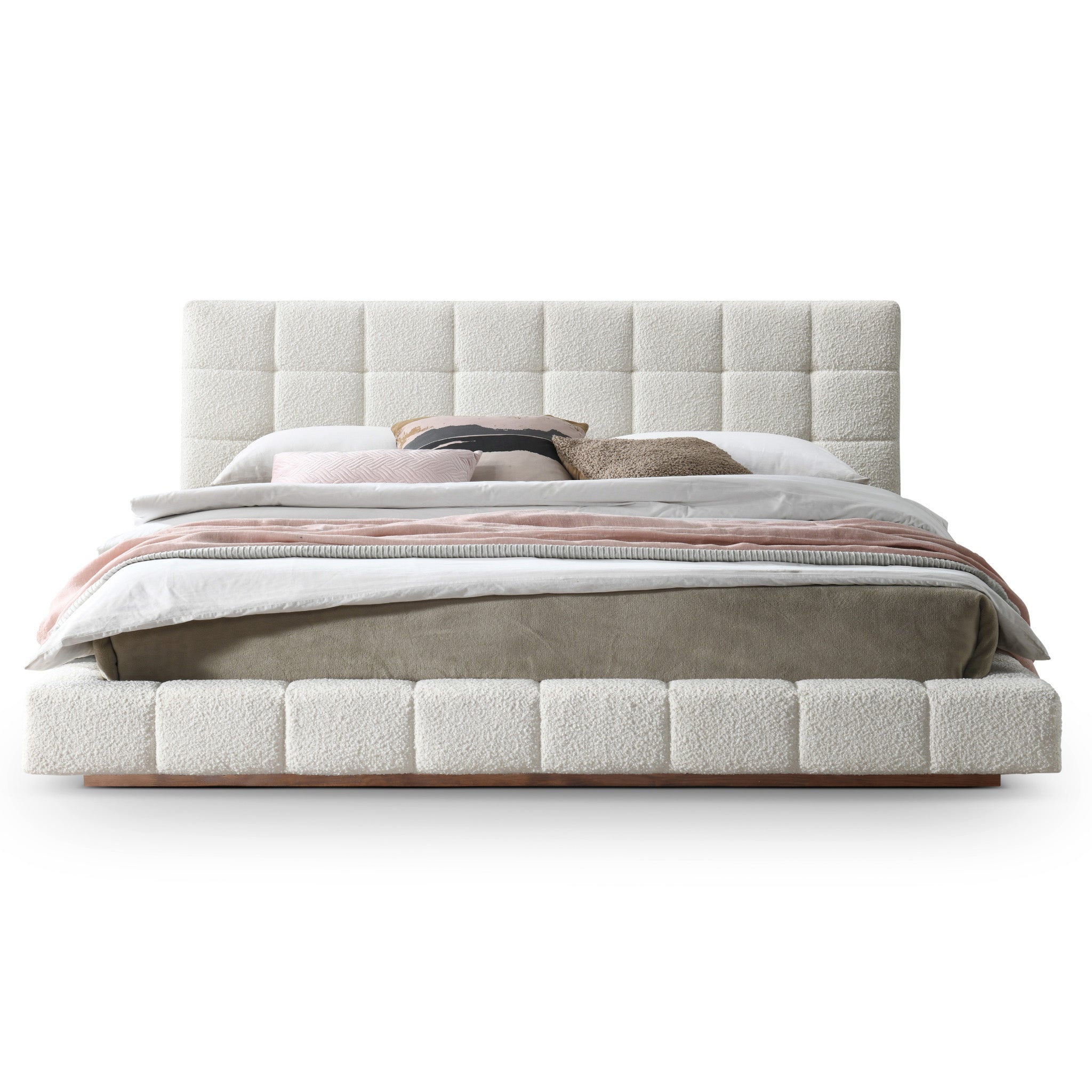 Hughes Queen Ivory Boucle Platform Bed - MidinMod