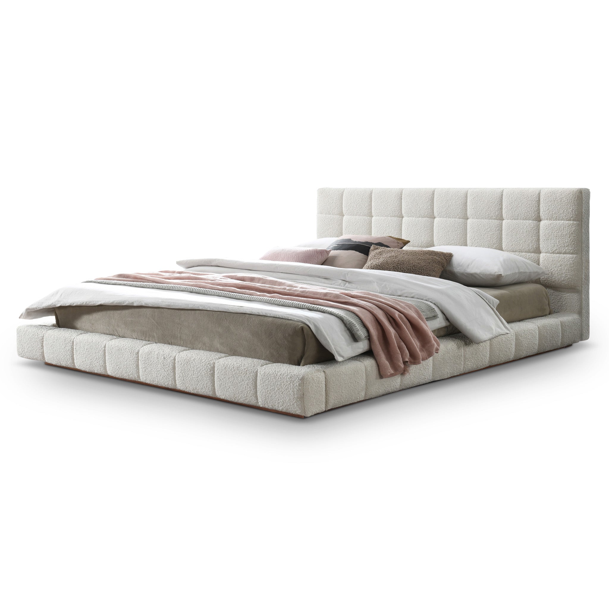 Hughes King Ivory Boucle Platform Bed - MidinMod