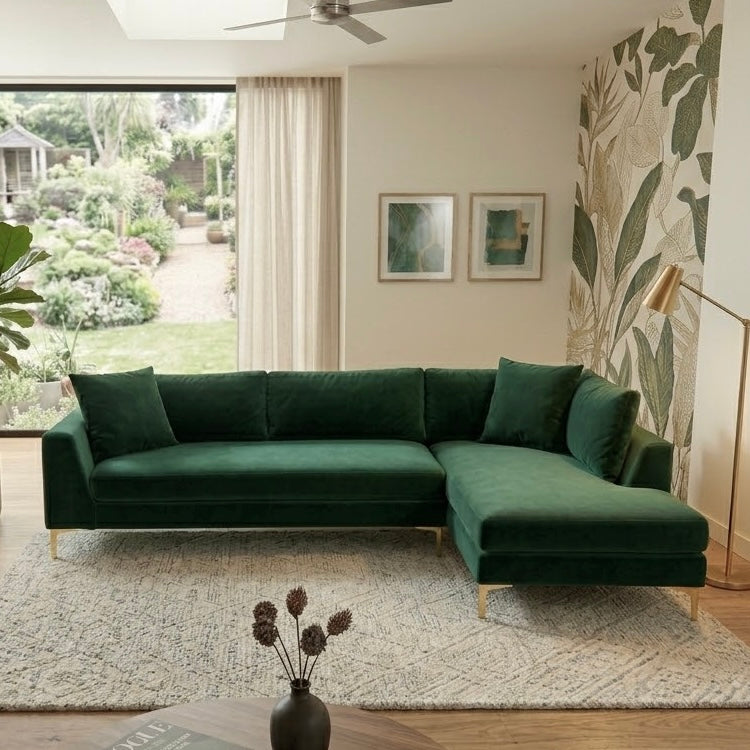 Milo Green Velvet Sectional Sofa Right Chaise